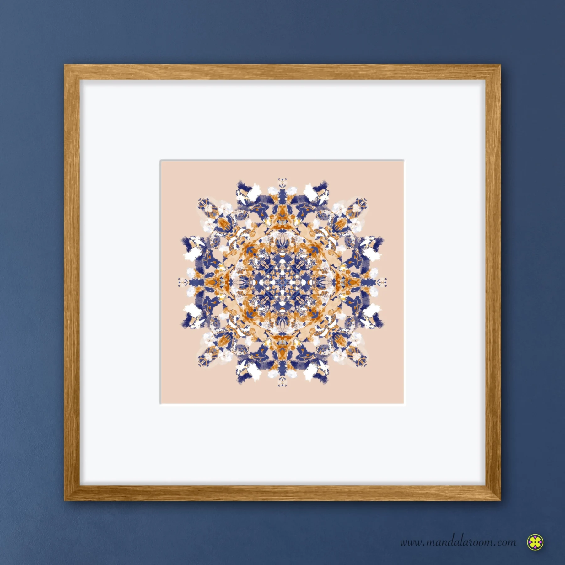 blue and beige mandala art print in frame