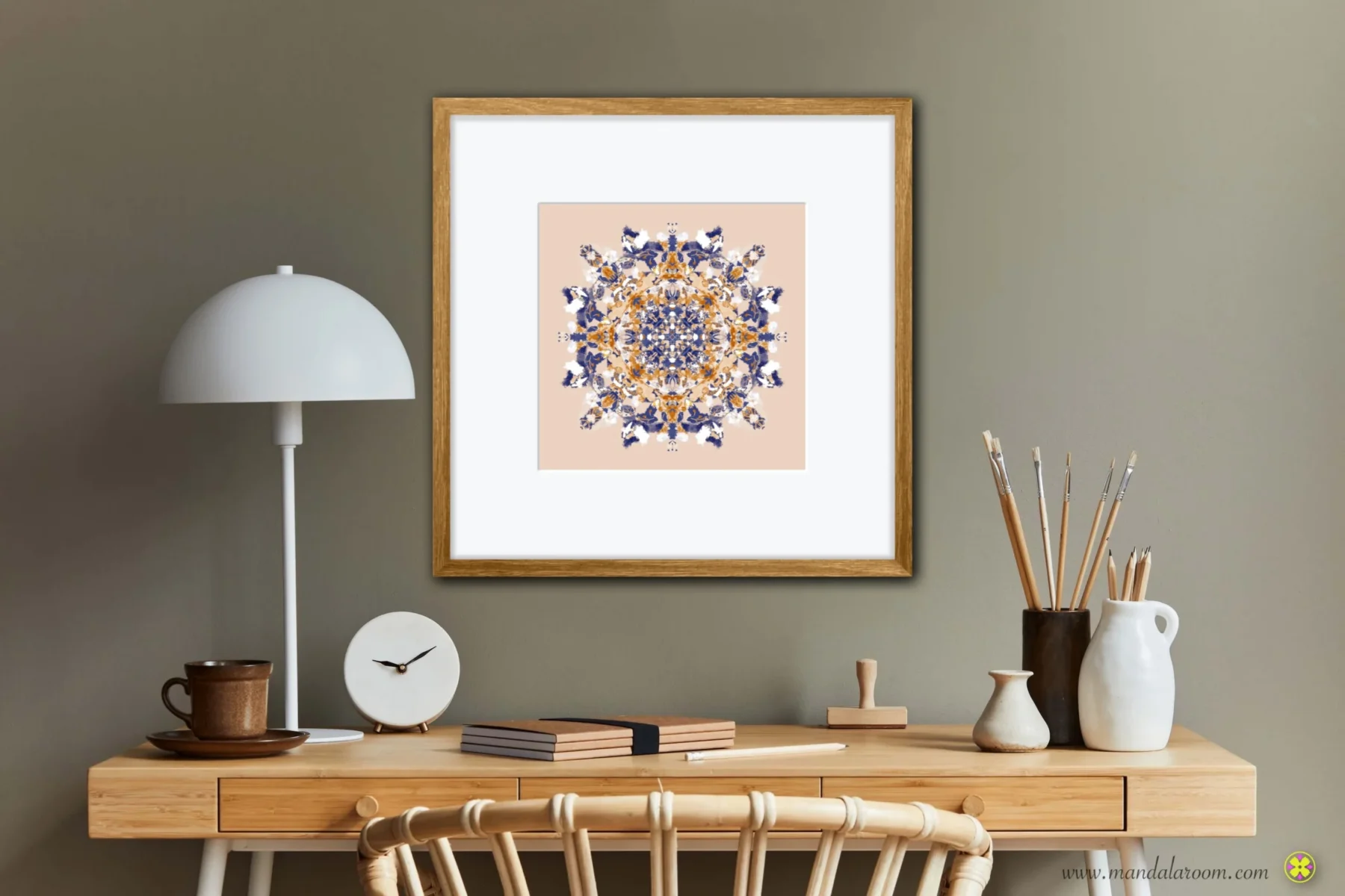 healing mandala art print in room with home decors