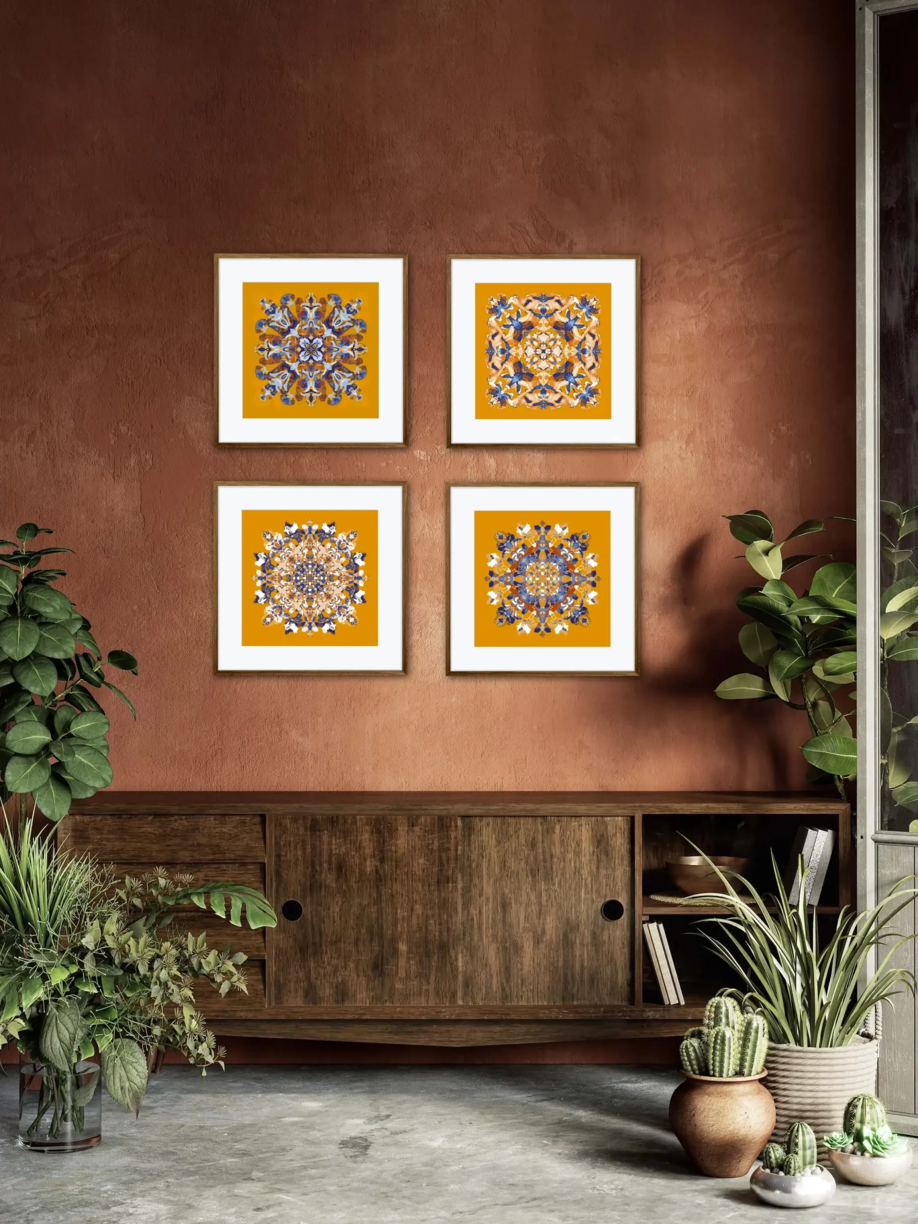 Boho wall art prints in living room