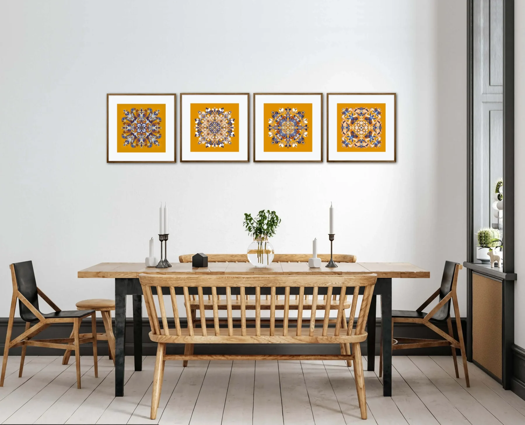 Set of 4 Art Prints with Colorful Mandala Paintings