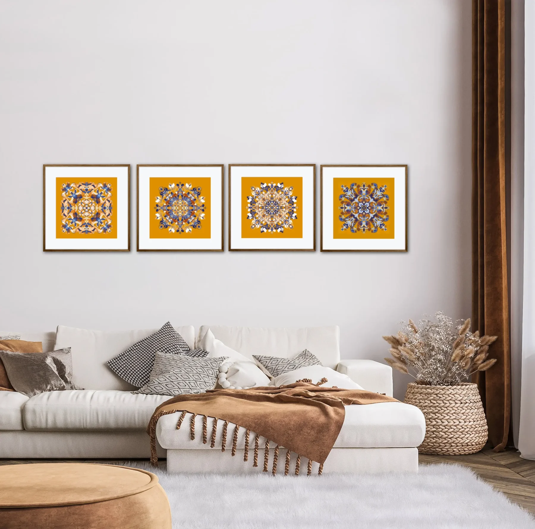 Boho wall art prints in living room