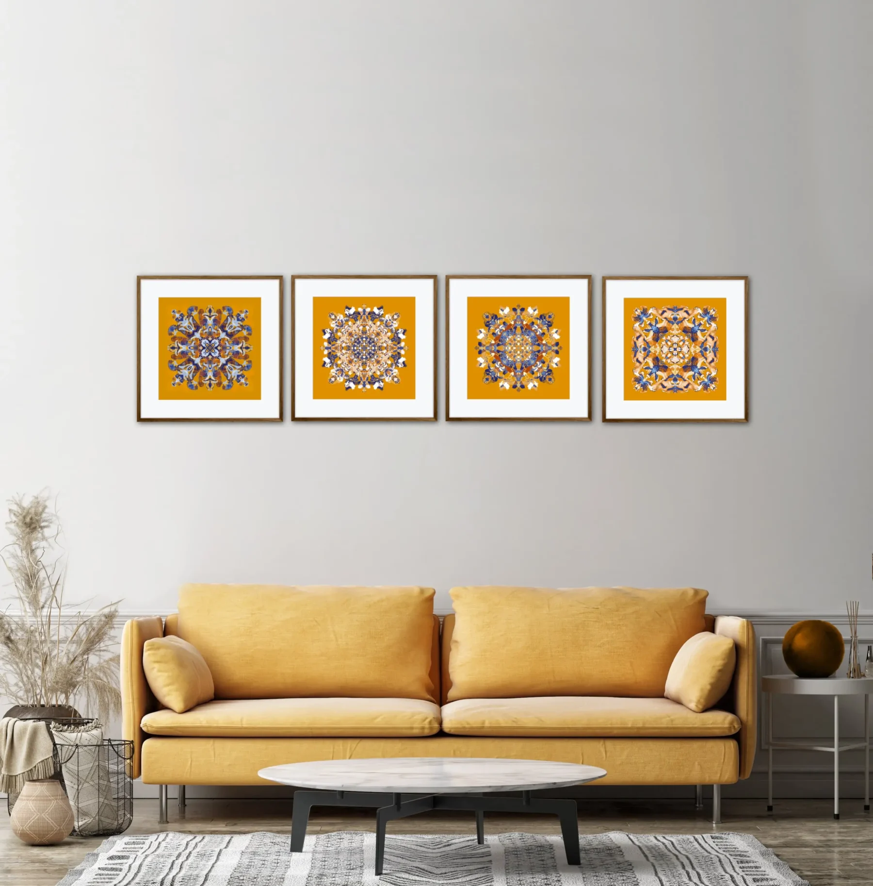 Set of 4 Art Prints with Colorful Mandala Paintings