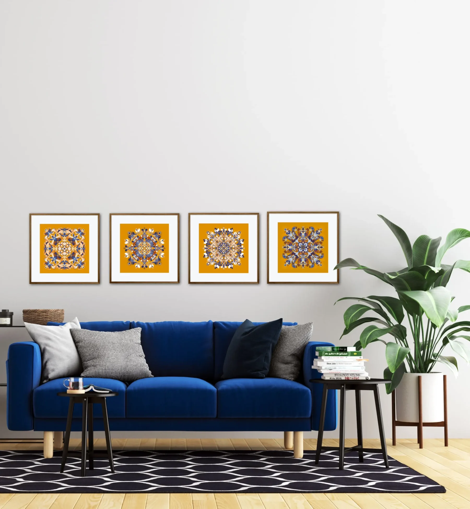 Set of 4 Art Prints with Colorful Mandala Paintings