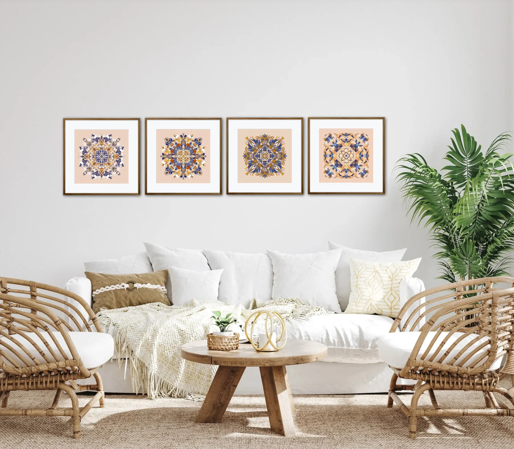 Set of 4 Art Prints with Colorful Mandala Paintings