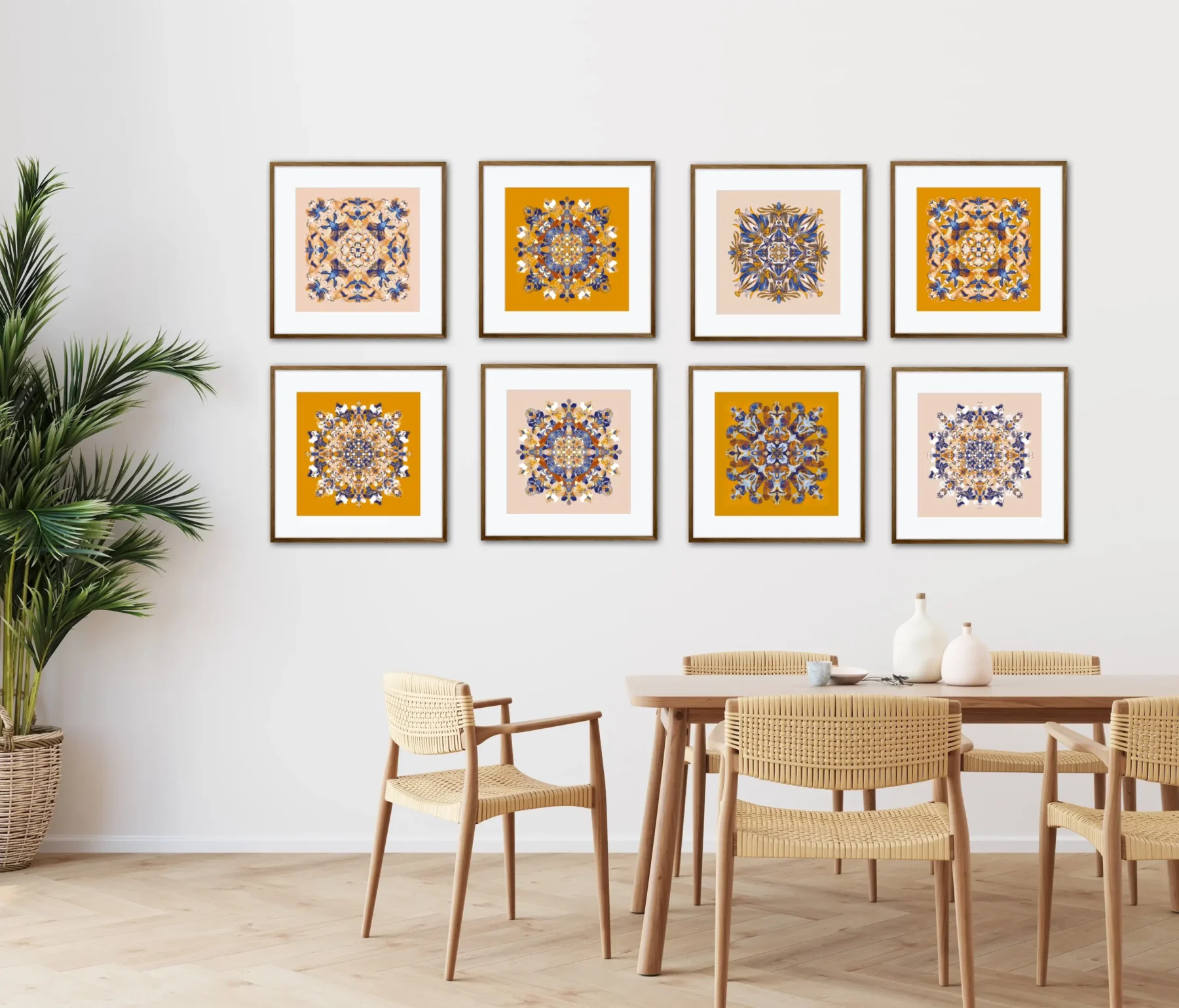 Bundle Set of 8 Art Prints with Colorful Mandala Paintings