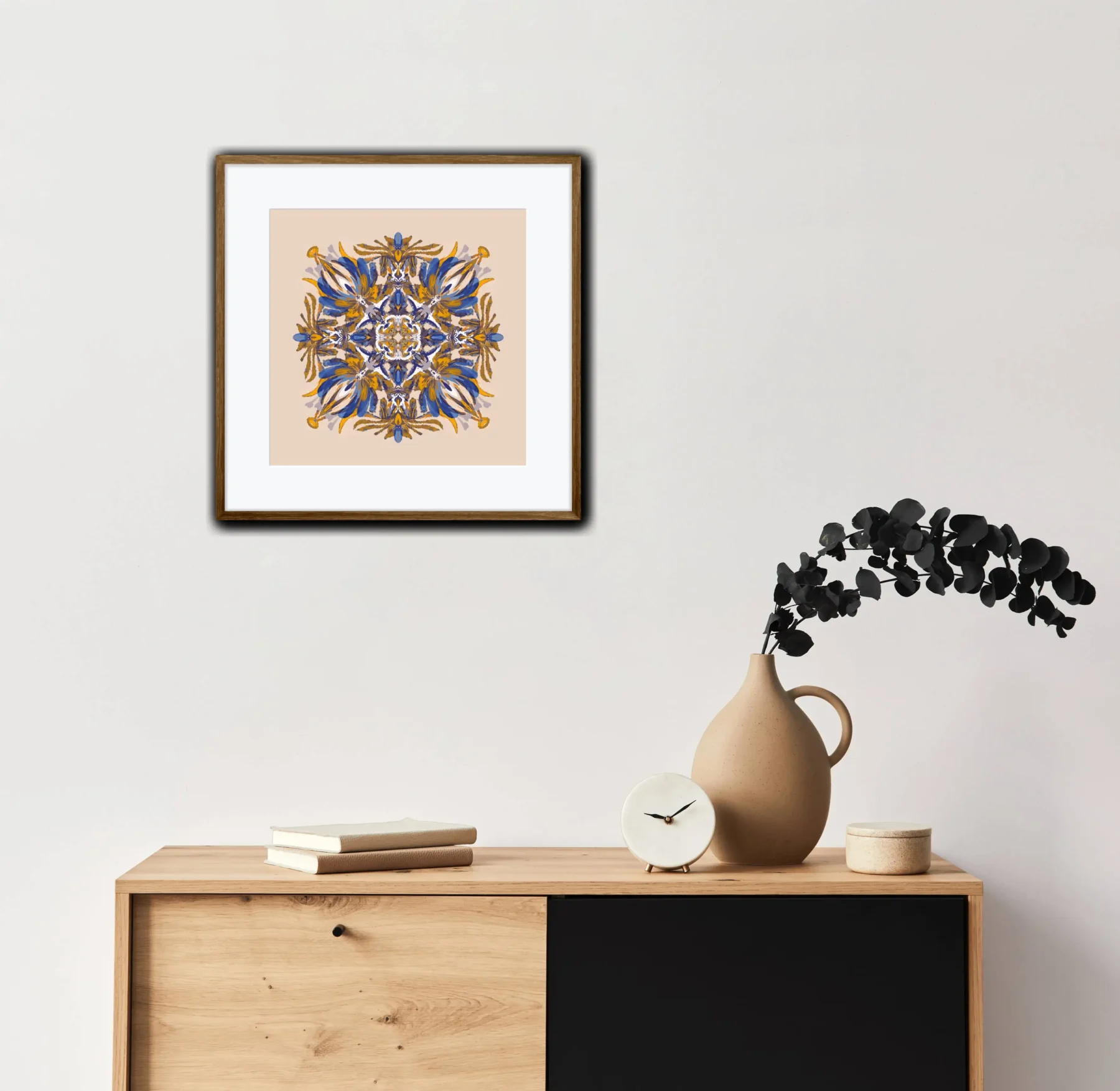 Boho wall art print in living room