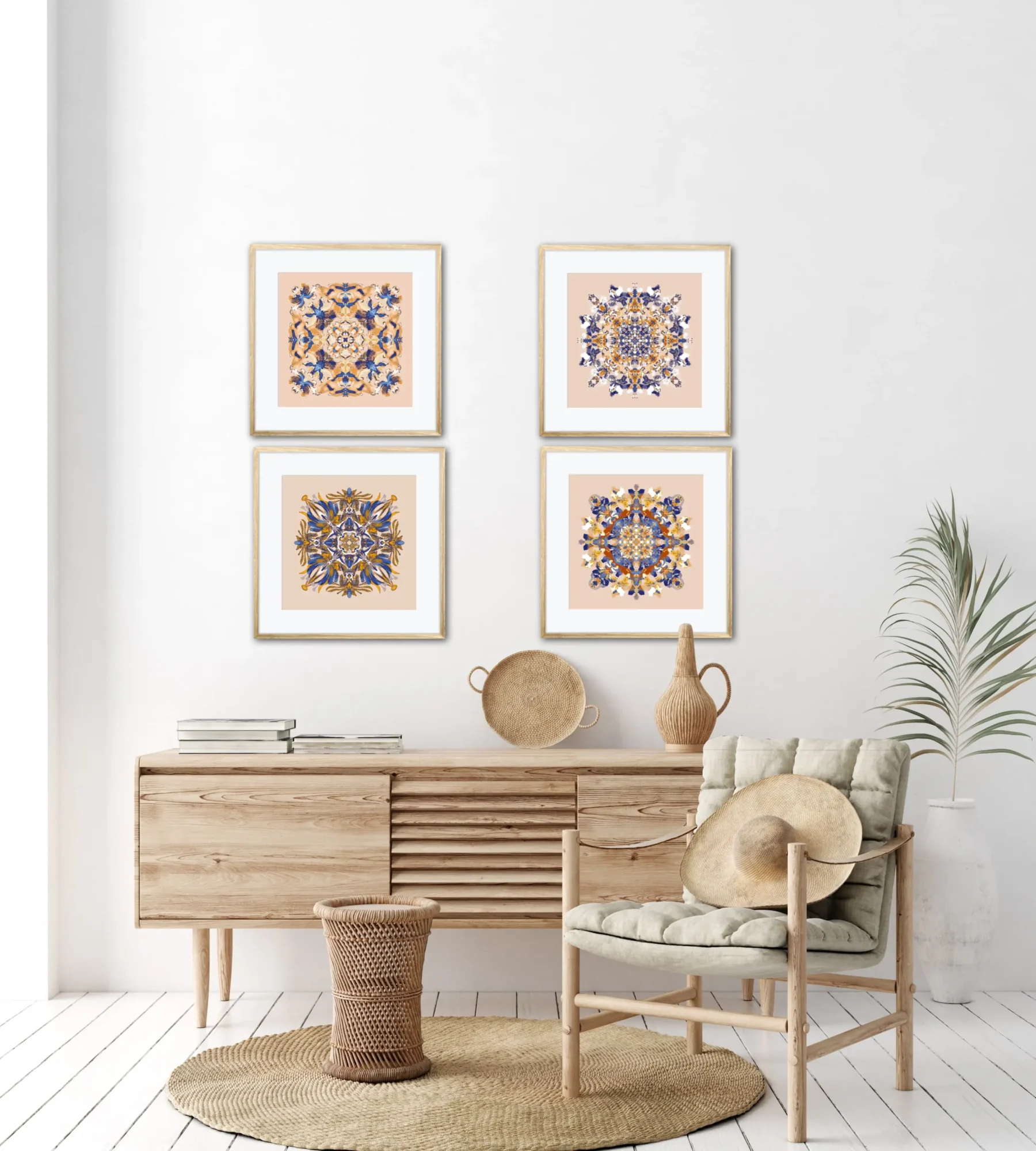 Neutral mandala art print set for home decor