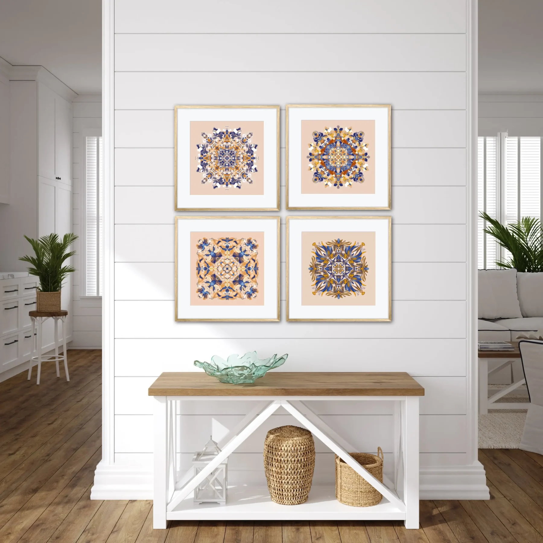 Set of 4 Art Prints with Colorful Mandala Paintings