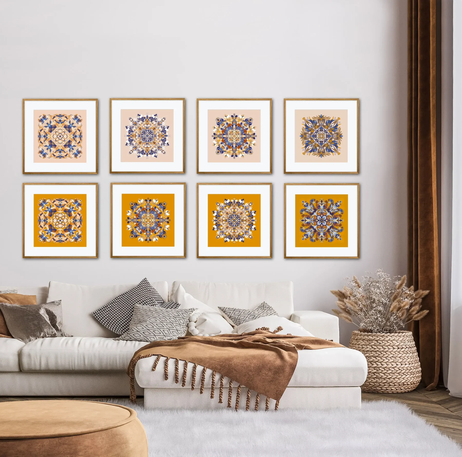 Boho wall art bundle set with mandala art prints