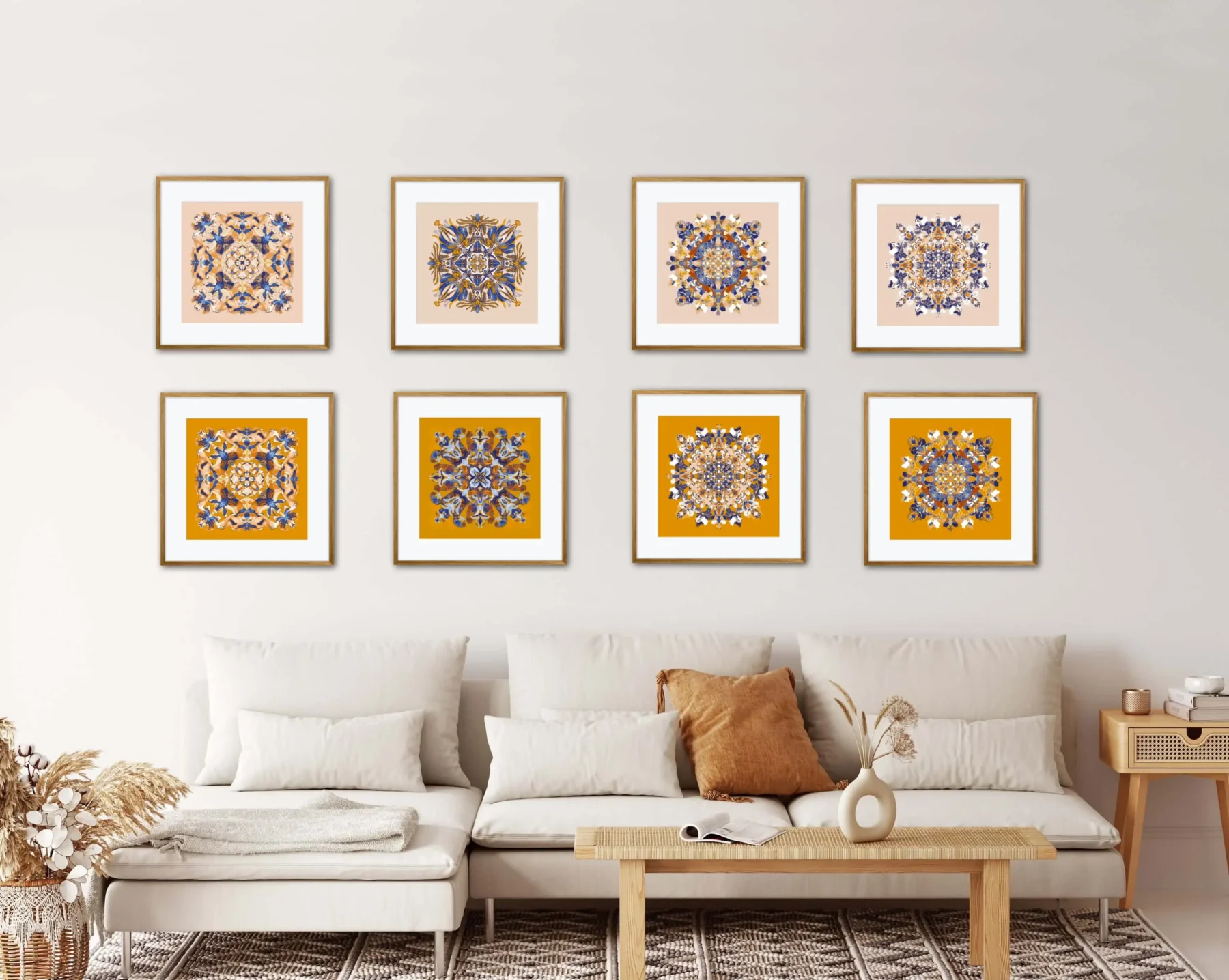 Bundle Set of 8 Art Prints with Colorful Mandala Paintings