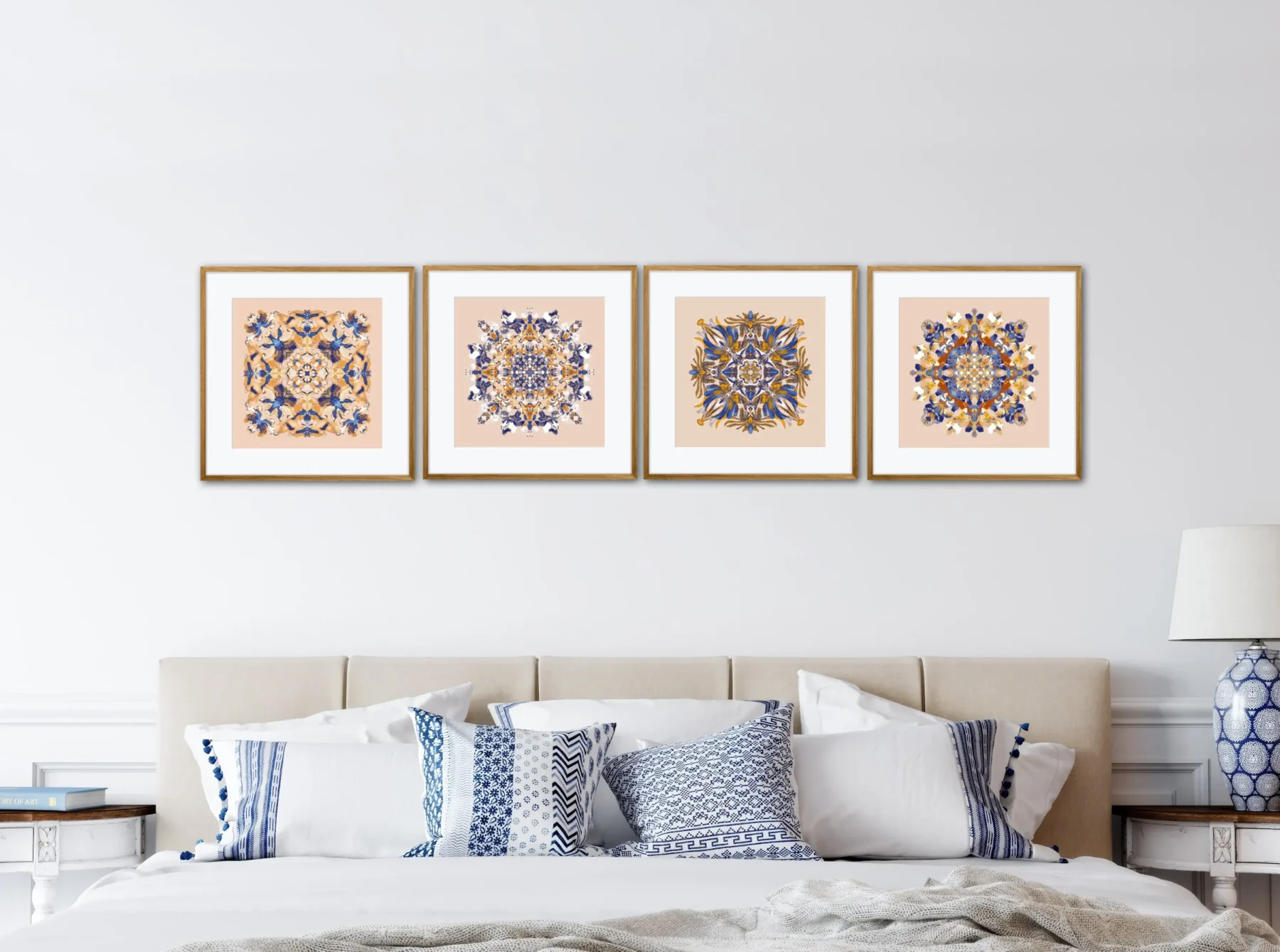 Gallery Set of 4 hygge mandala paintings in bedroom