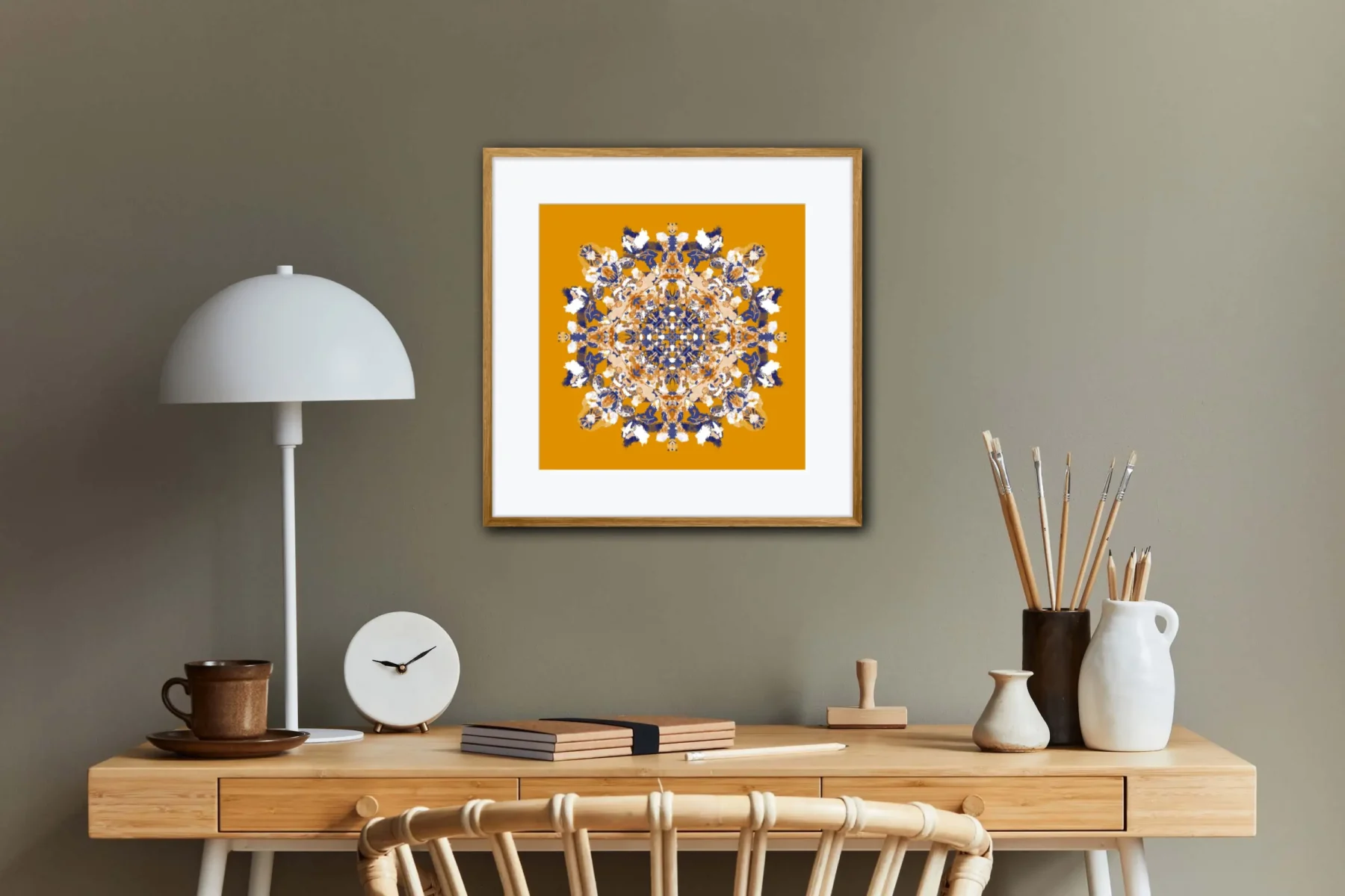 Bohemian Art Print with Mandala art in home office