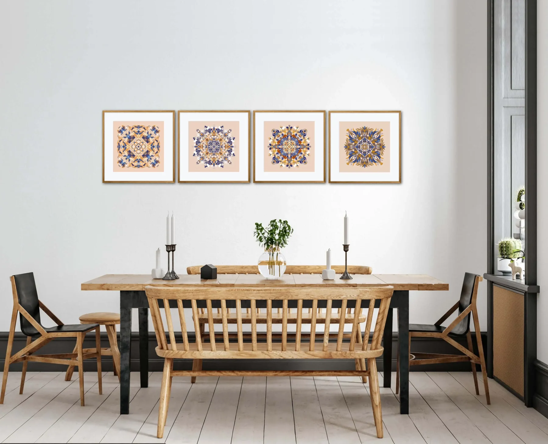 Hygge decor art print set for home decor with navy mandalas