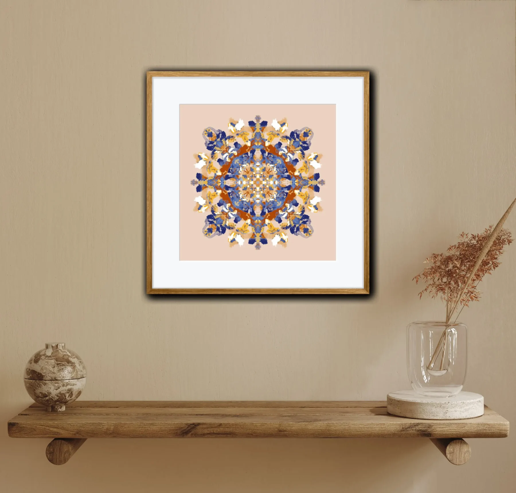 Boho mandala wall art print in living room