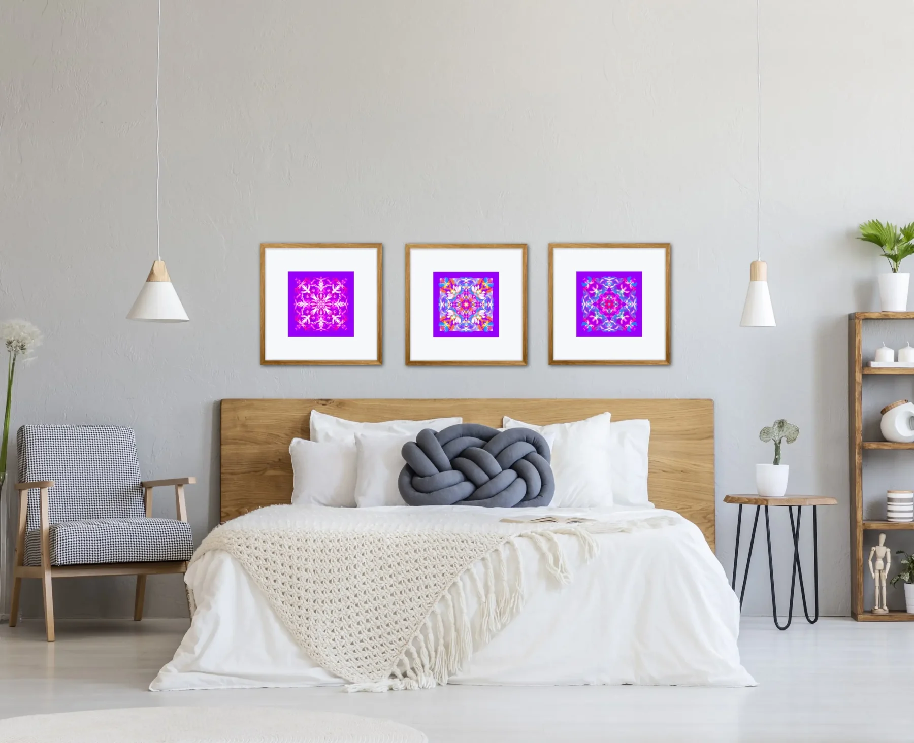 Beautiful mandala art print set in bedroom