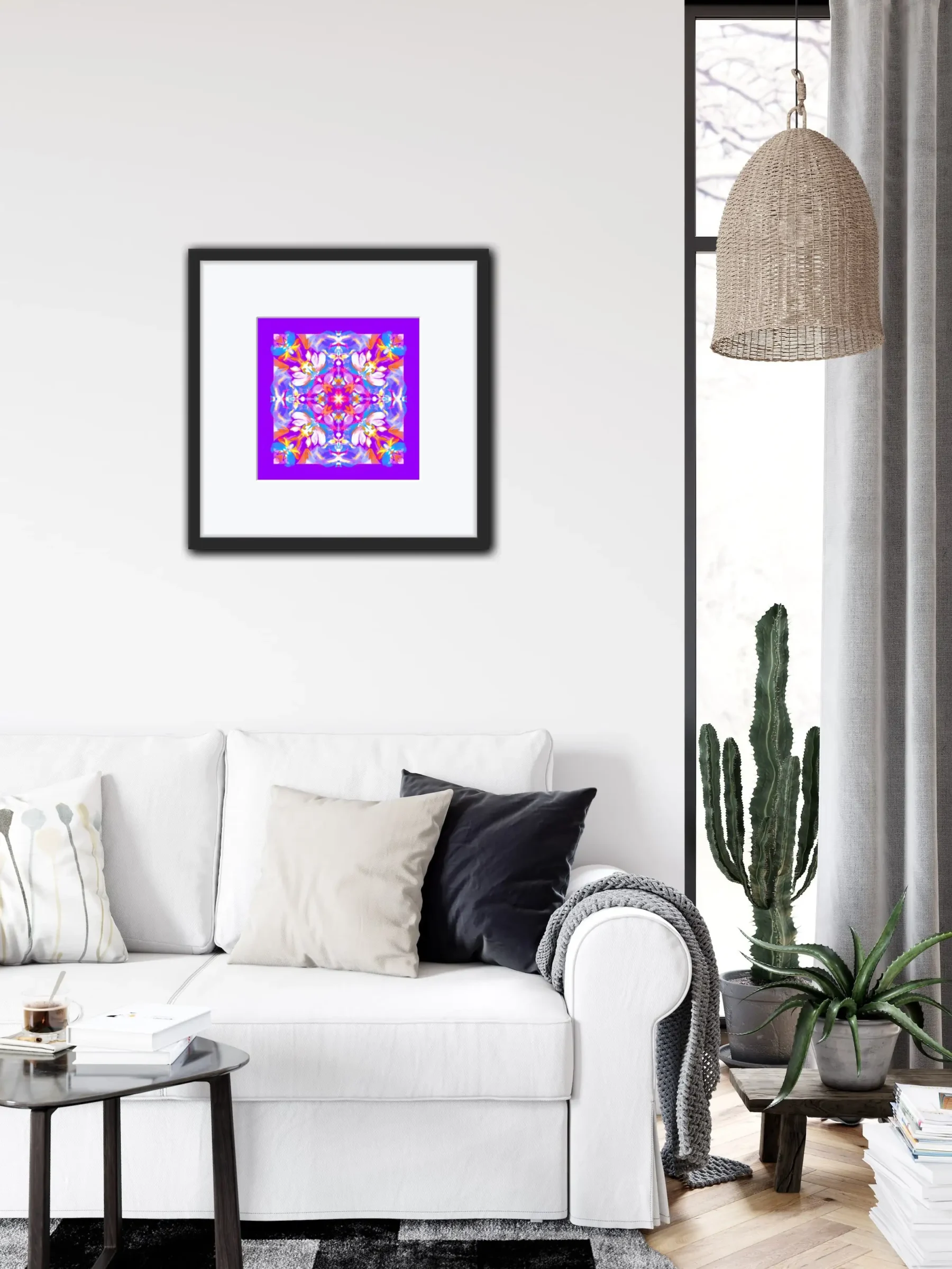 Boho wall art print in living room