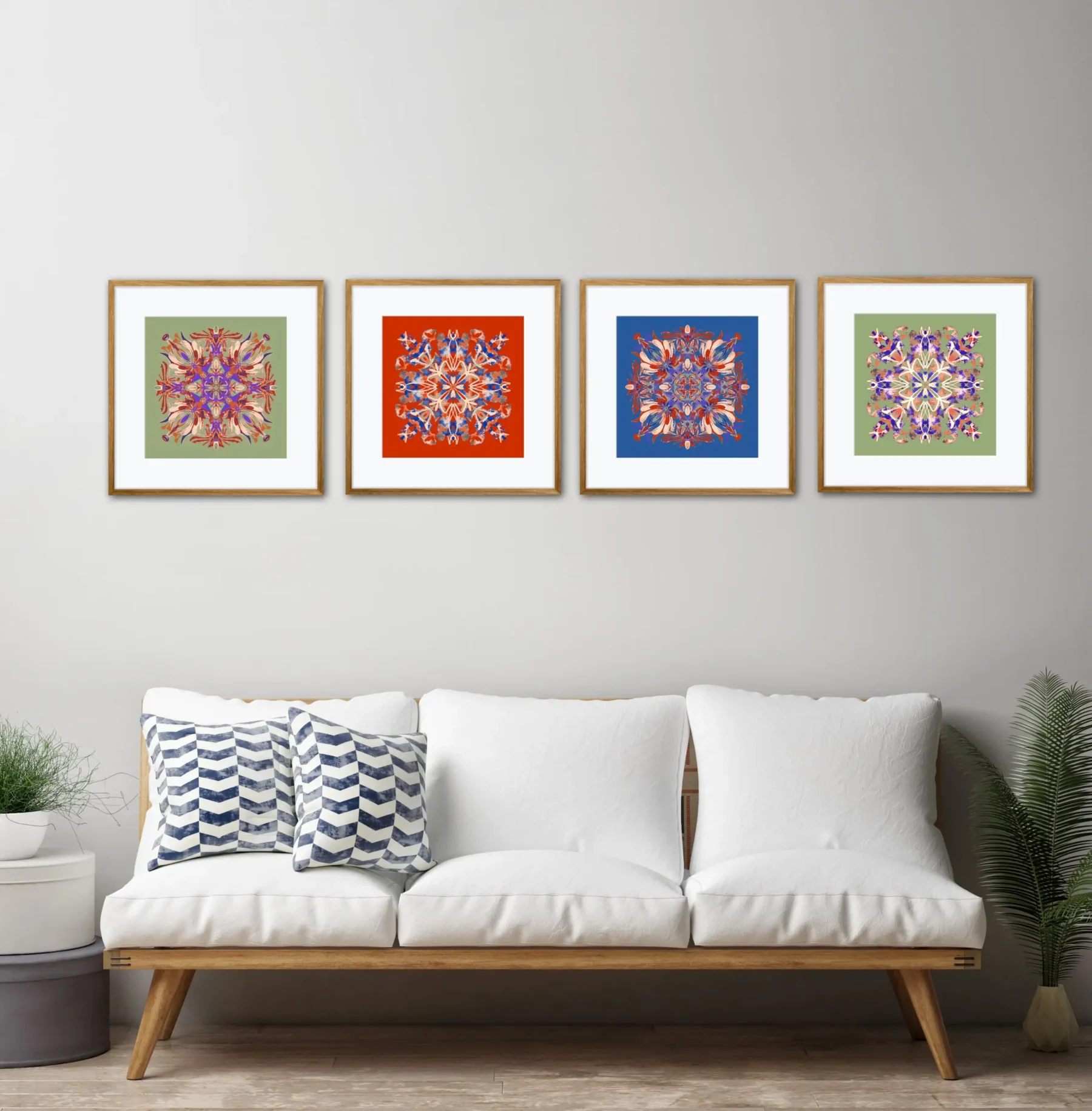 Set of 4 Art Prints with Colorful Mandala Paintings