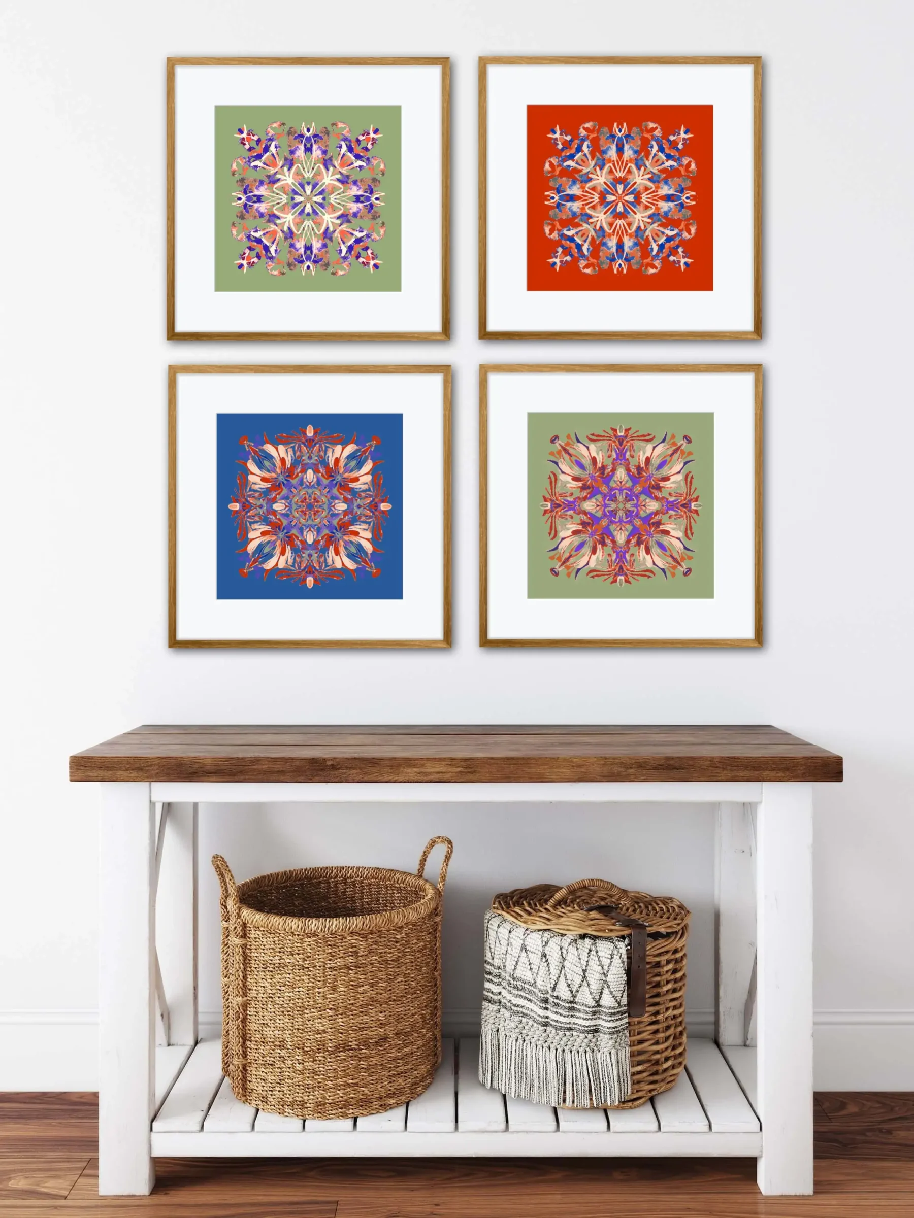 Set of 4 Art Prints with Colorful Mandala Paintings