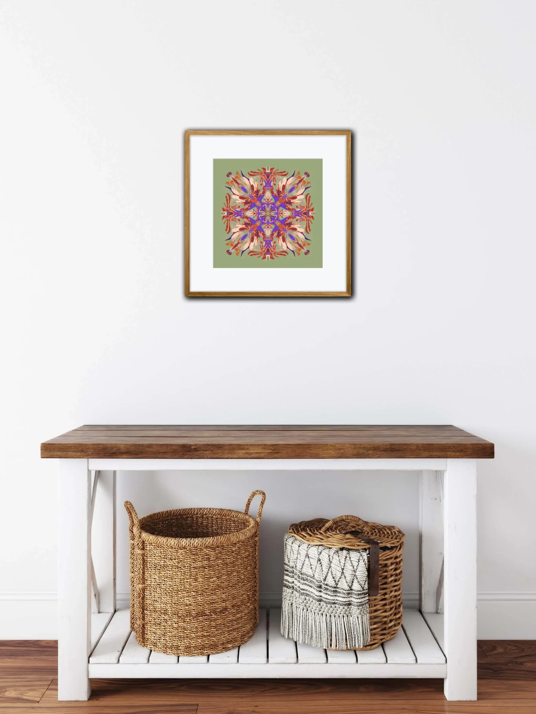 Green Bohemian Art Print with Mandala art in interior