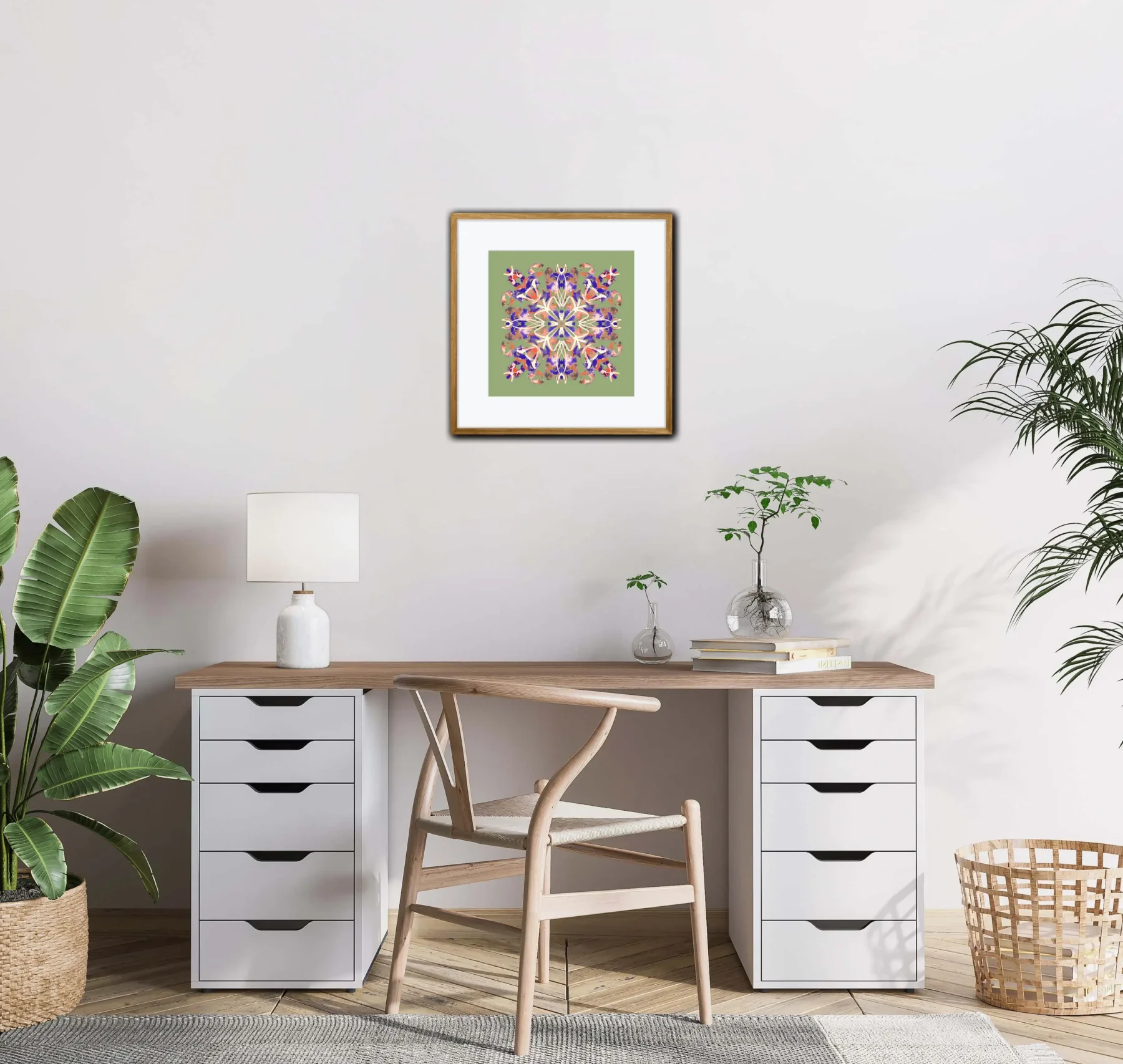 Bohemian Art Print with Mandala art in home office