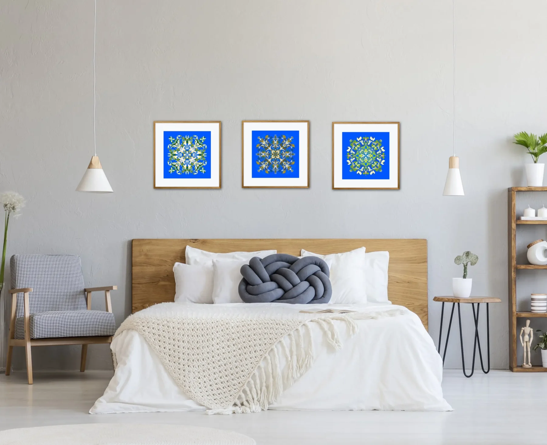 Set of 3 Wall Decor Paintings with Colorful Mandalas in bedroom