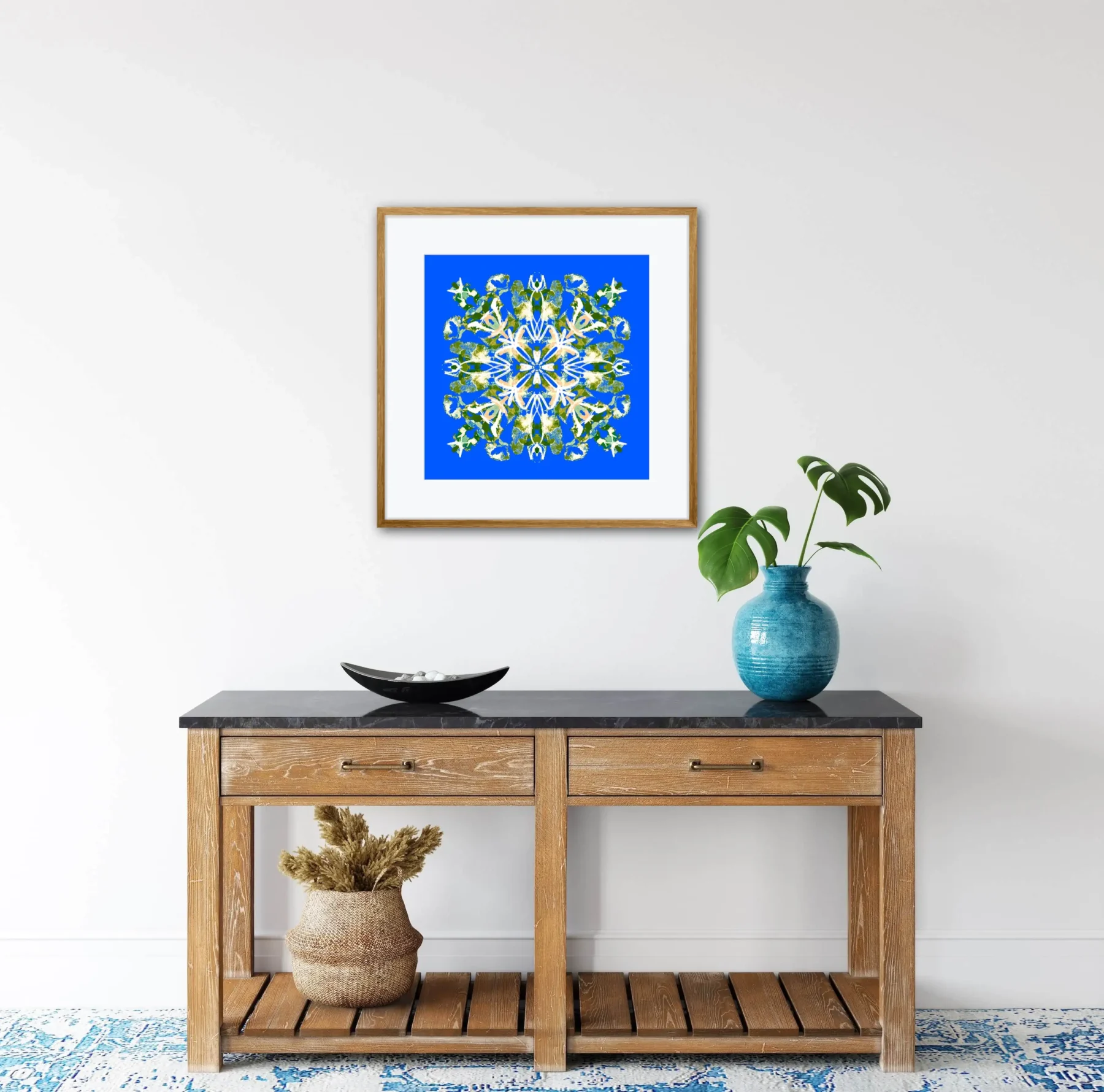 Mandala Home decor painting in blue and green giclee print on paper