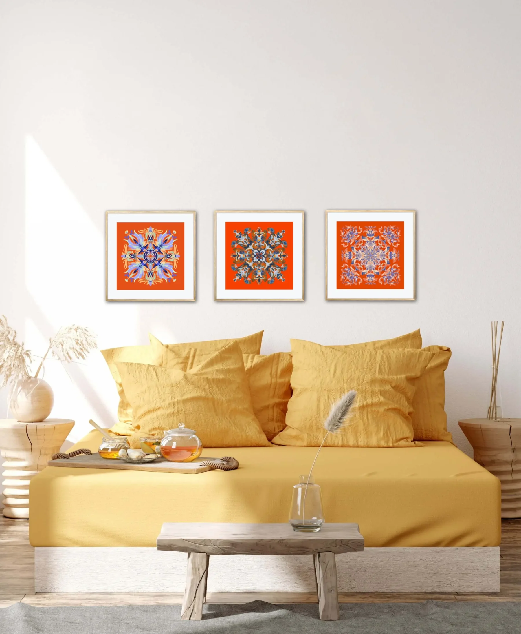 Set of 3 Art Prints with Colorful Mandala Paintings