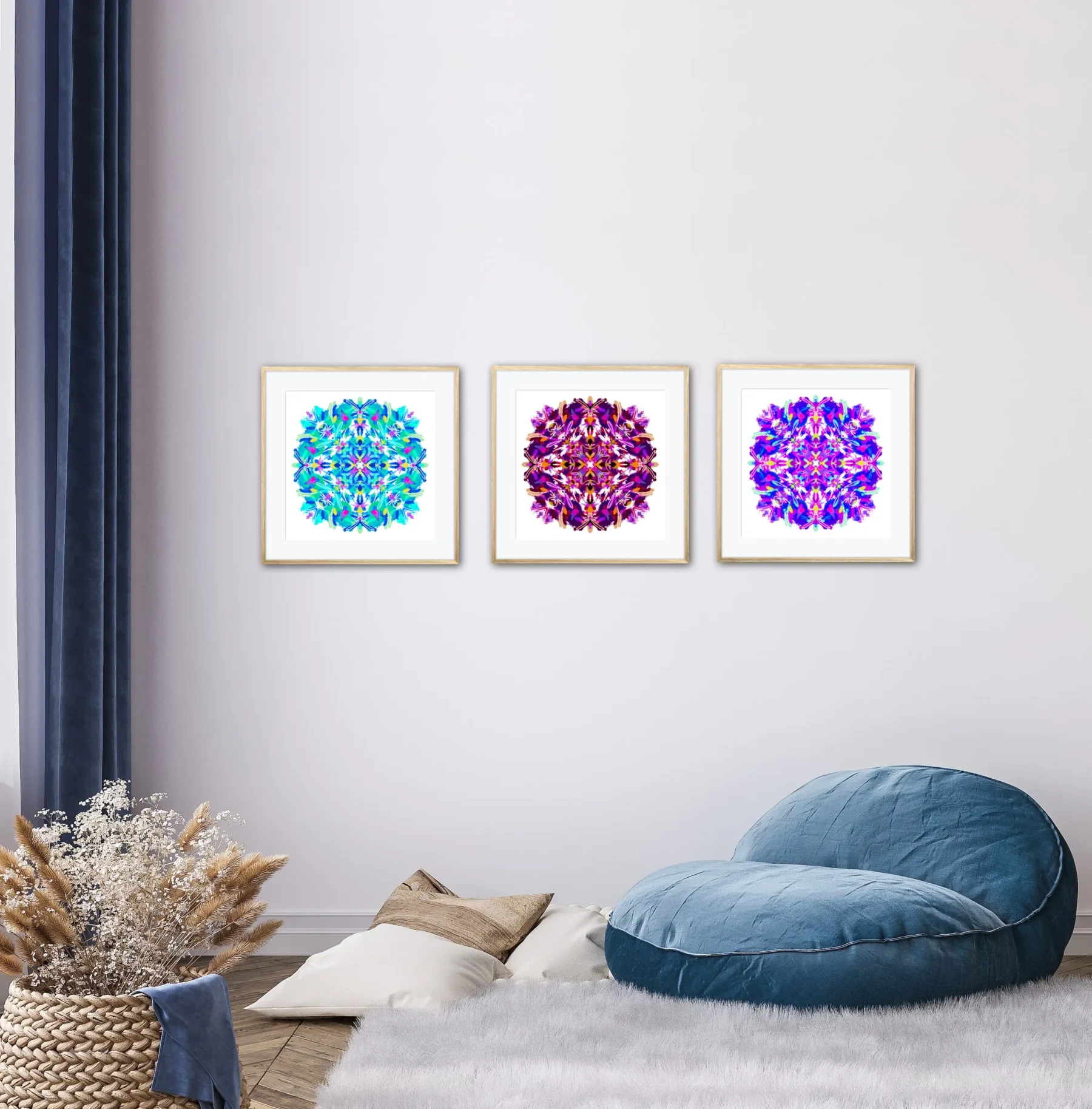 Set of 3 Abstract Mandala Wall art decors in living room