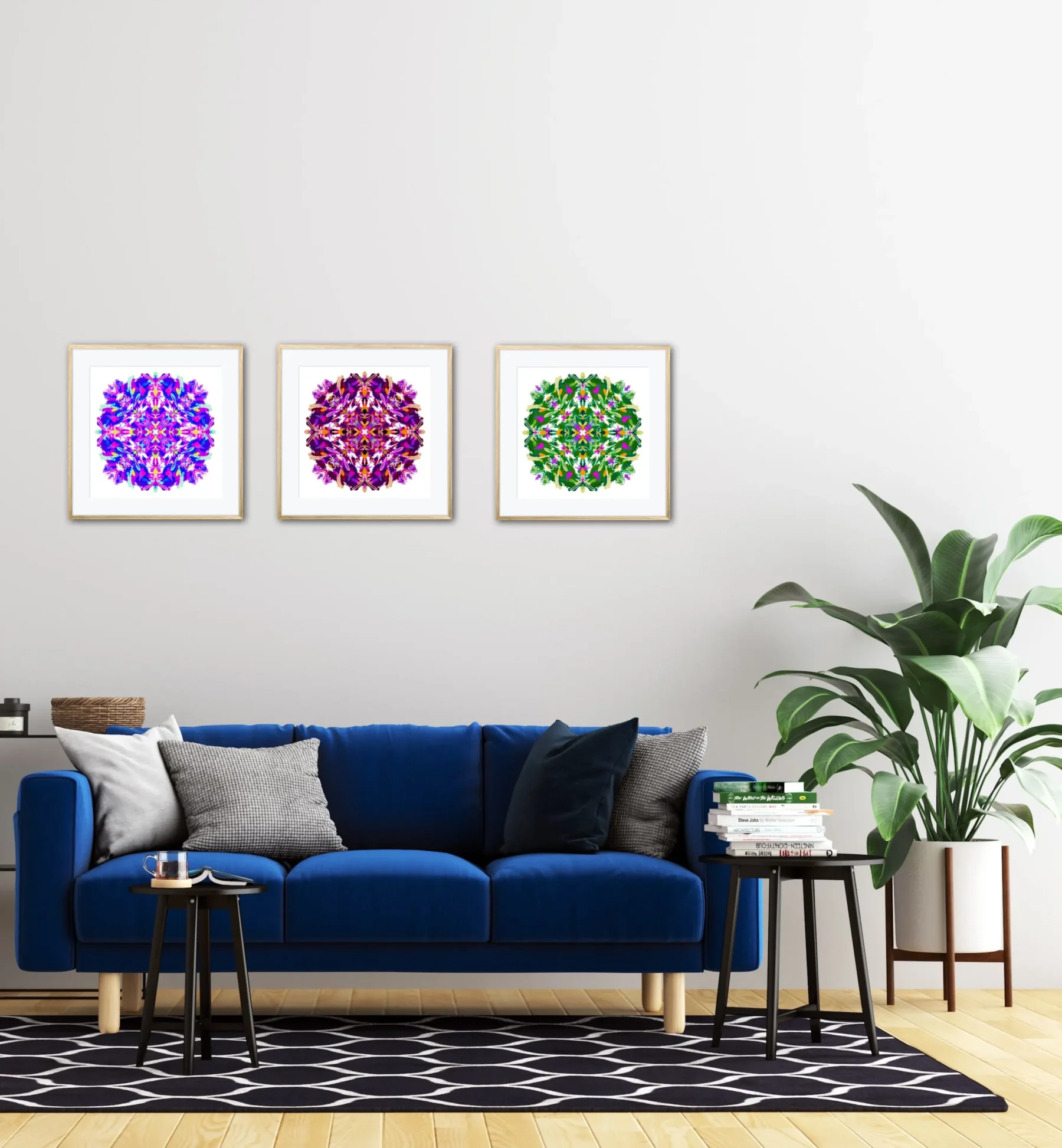 Set of 3 Art Prints with Colorful Mandala Paintings wall decor mandala