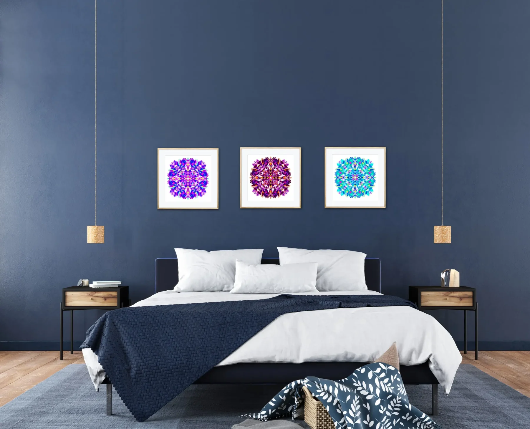 Set of 3 Art Prints with Modern Colorful Mandala Paintings by Mandala Room