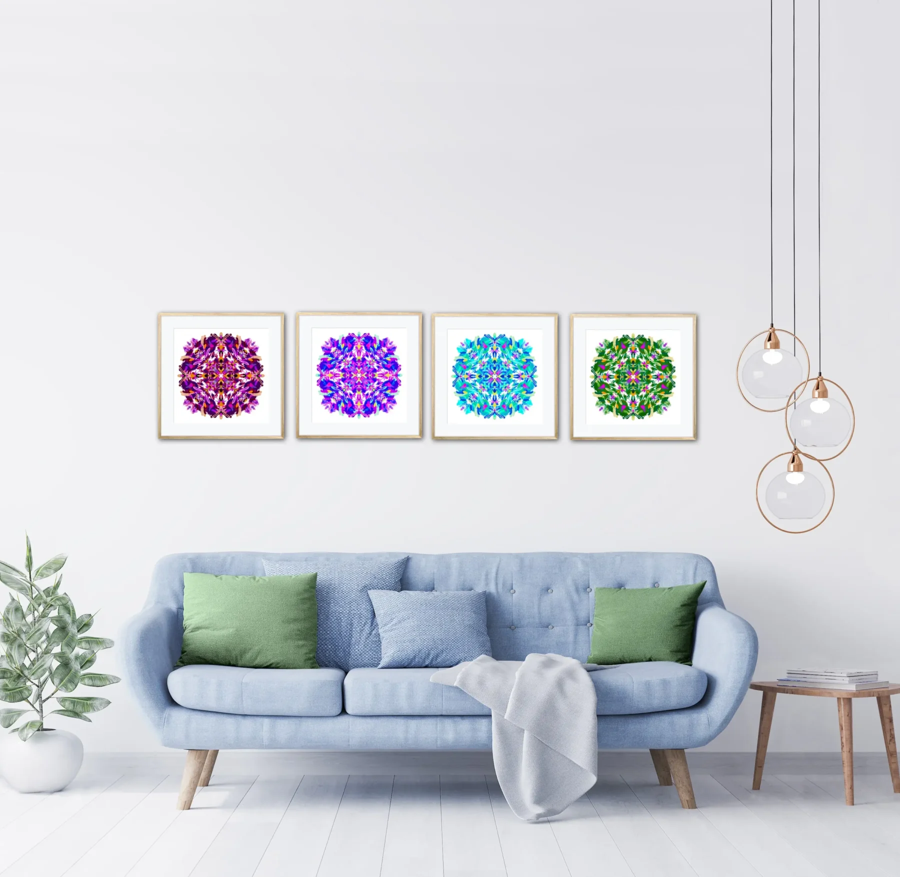 Set of 4 giclee Art Prints with Colorful Mandala Paintings