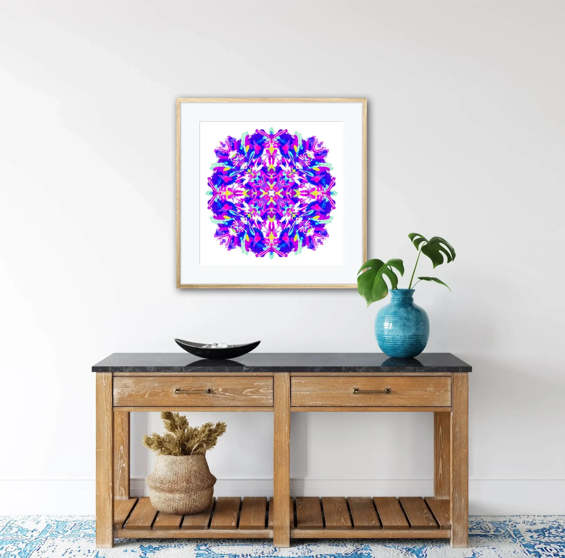 Bright Abstract Mandal Wall Art Print in Living Room