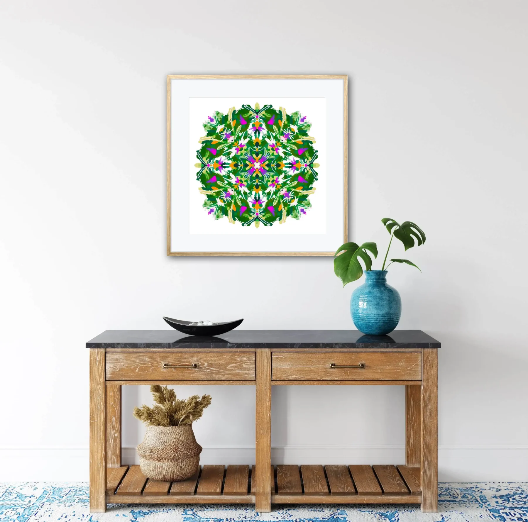 Boho manala wall art print in green for living room decor