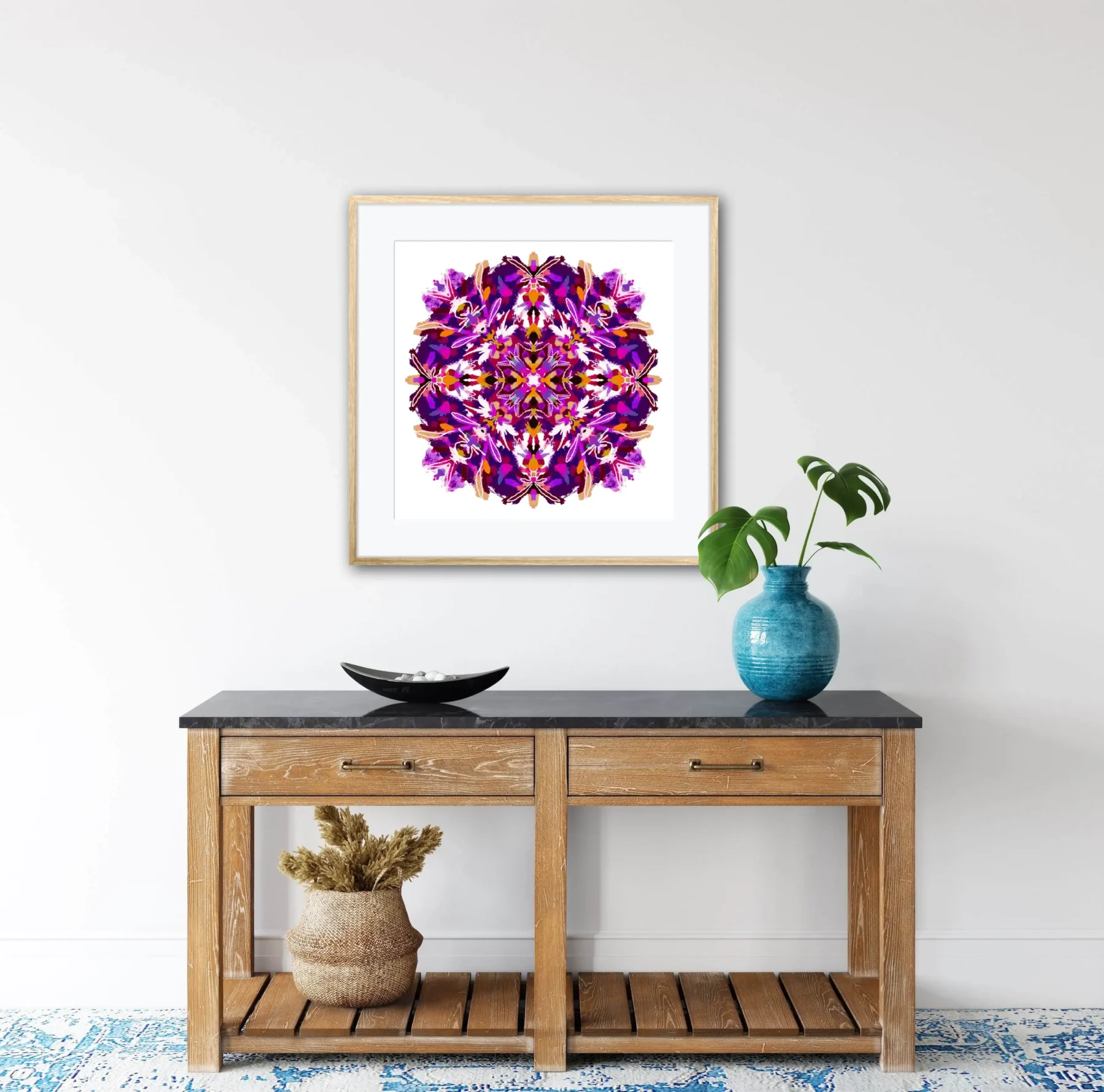 Purple bright mandala painting wall art print with home decor