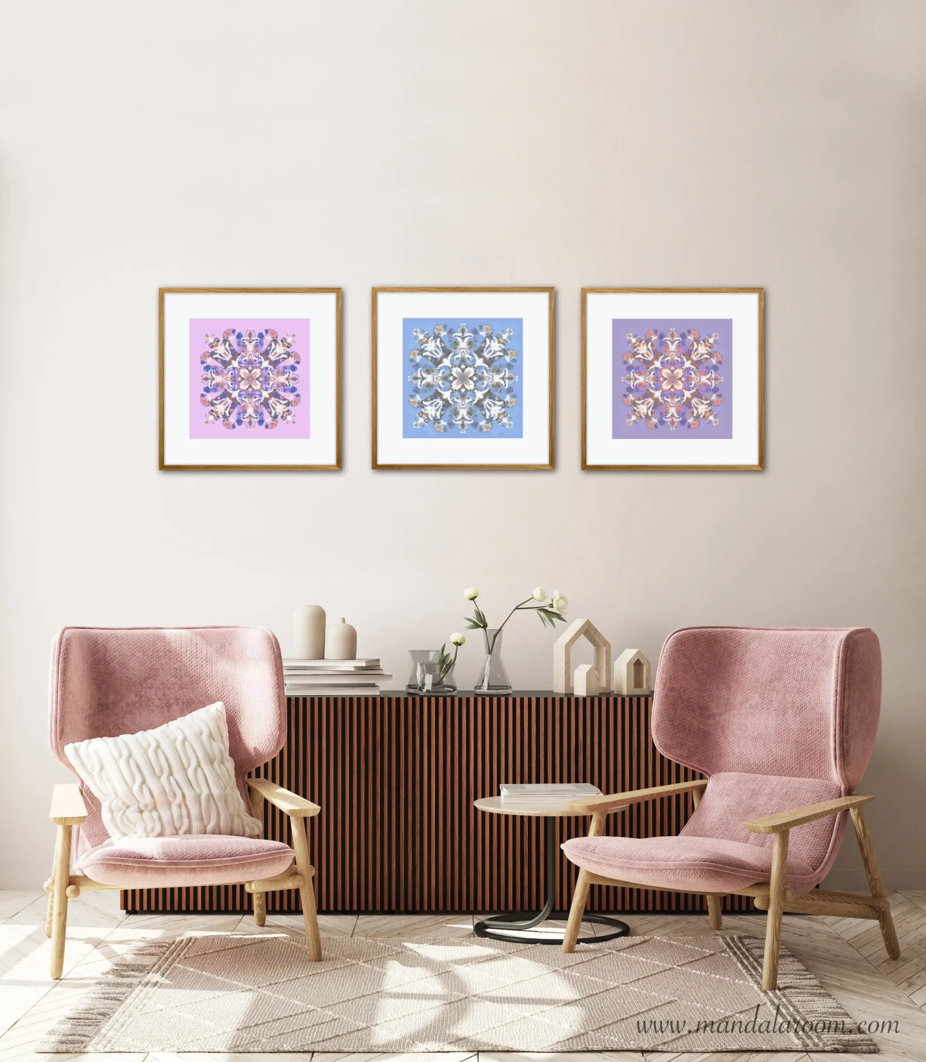 Set of 3 Bright and Colorful Mandala paintings Art Prints for home decor