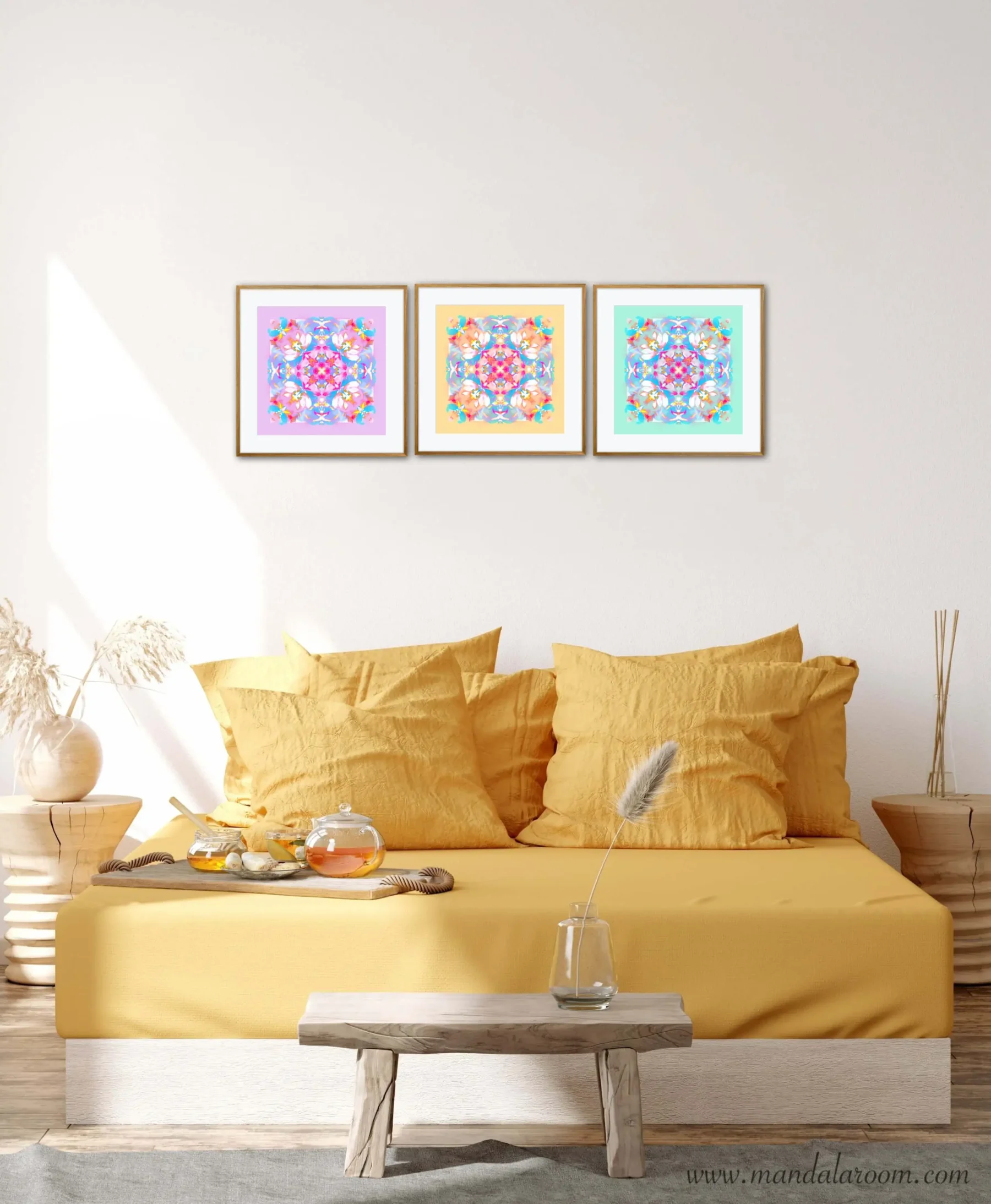 Boho mandala wall art painting print set for bedroom