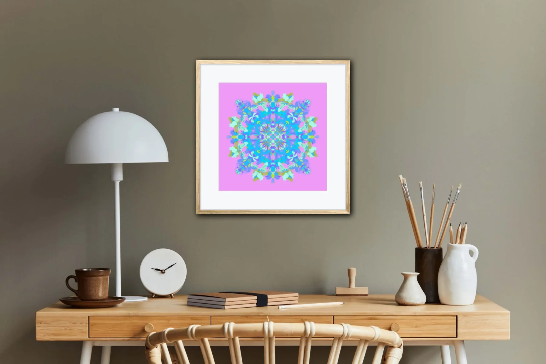 Colorful Boho Mandala wall art print in home office