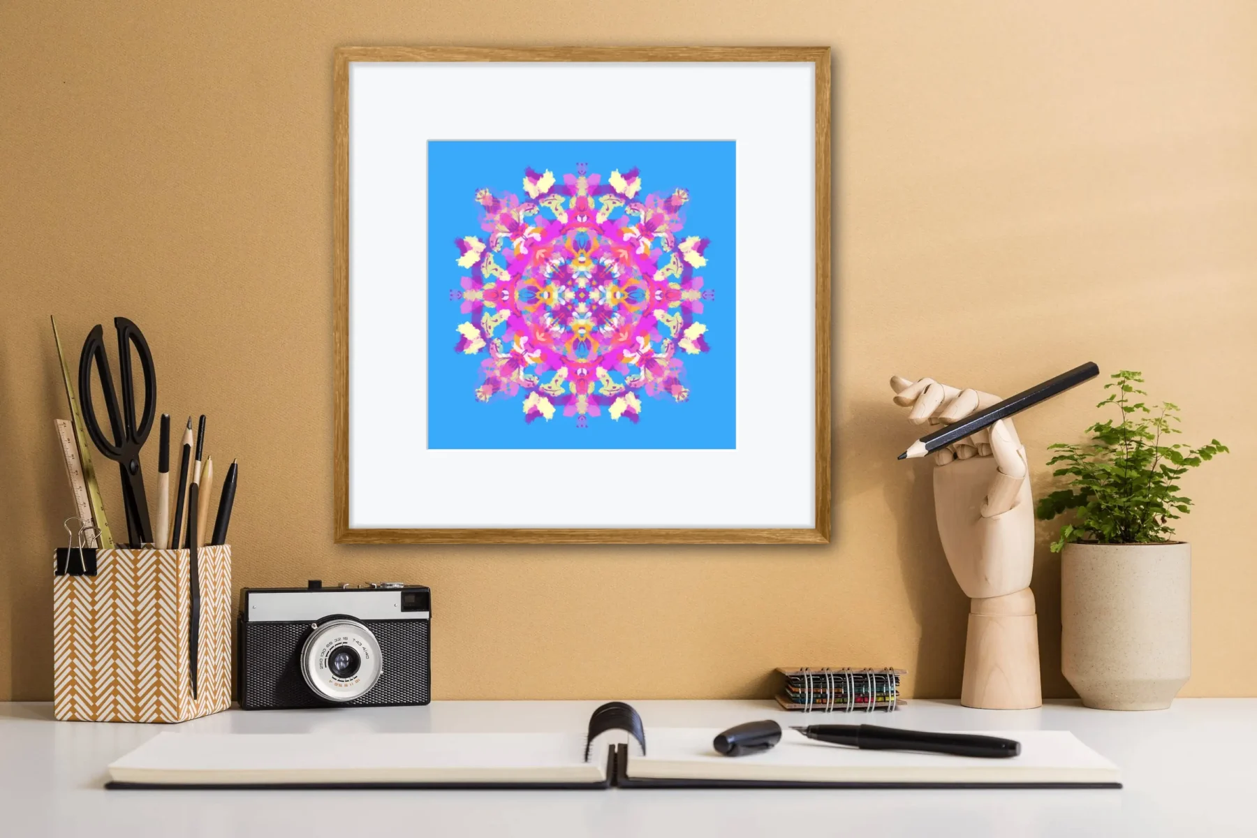 Colorful Mandala art print home decor by Mandala Room in pink and blue