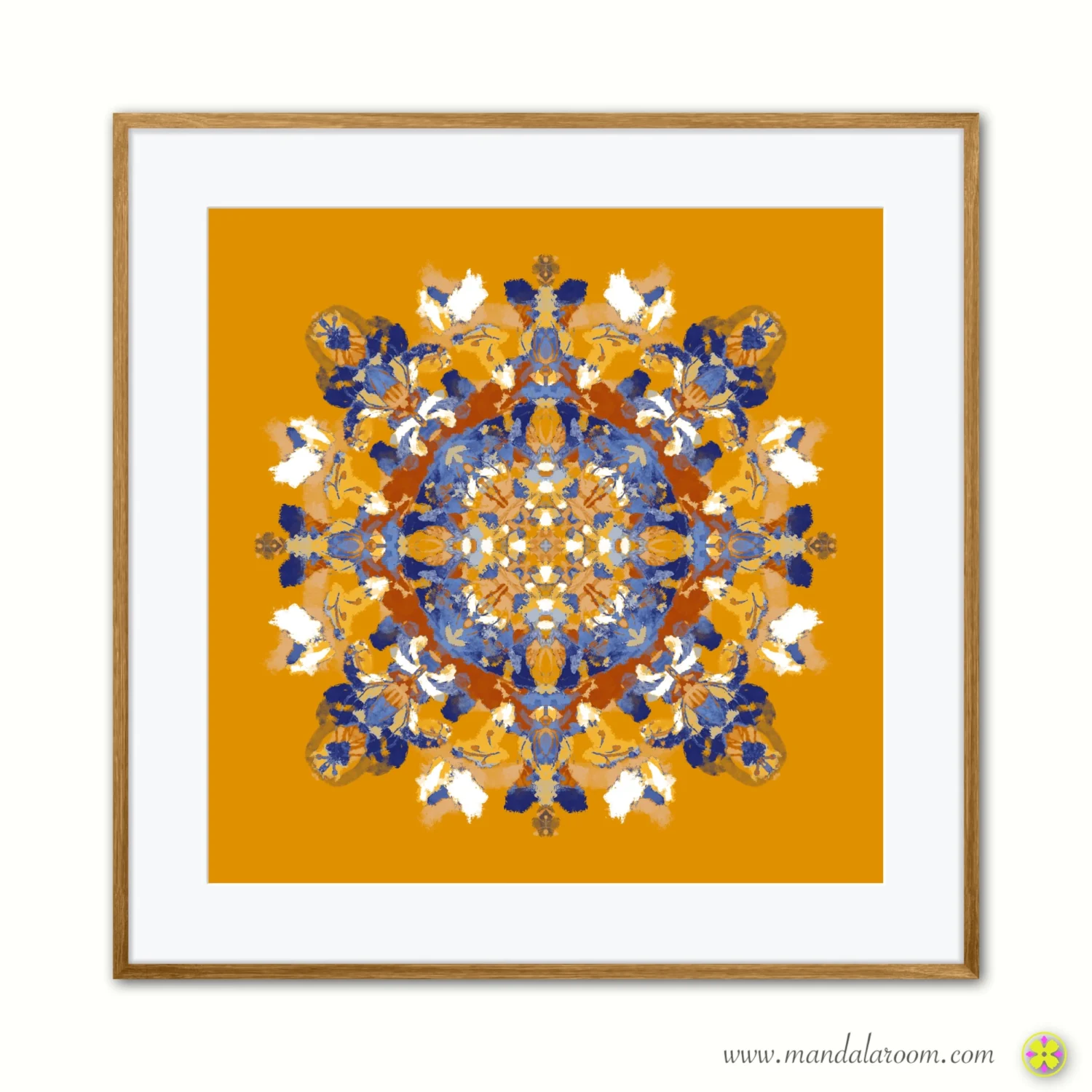 mandala wall decor print in blue and terra brown