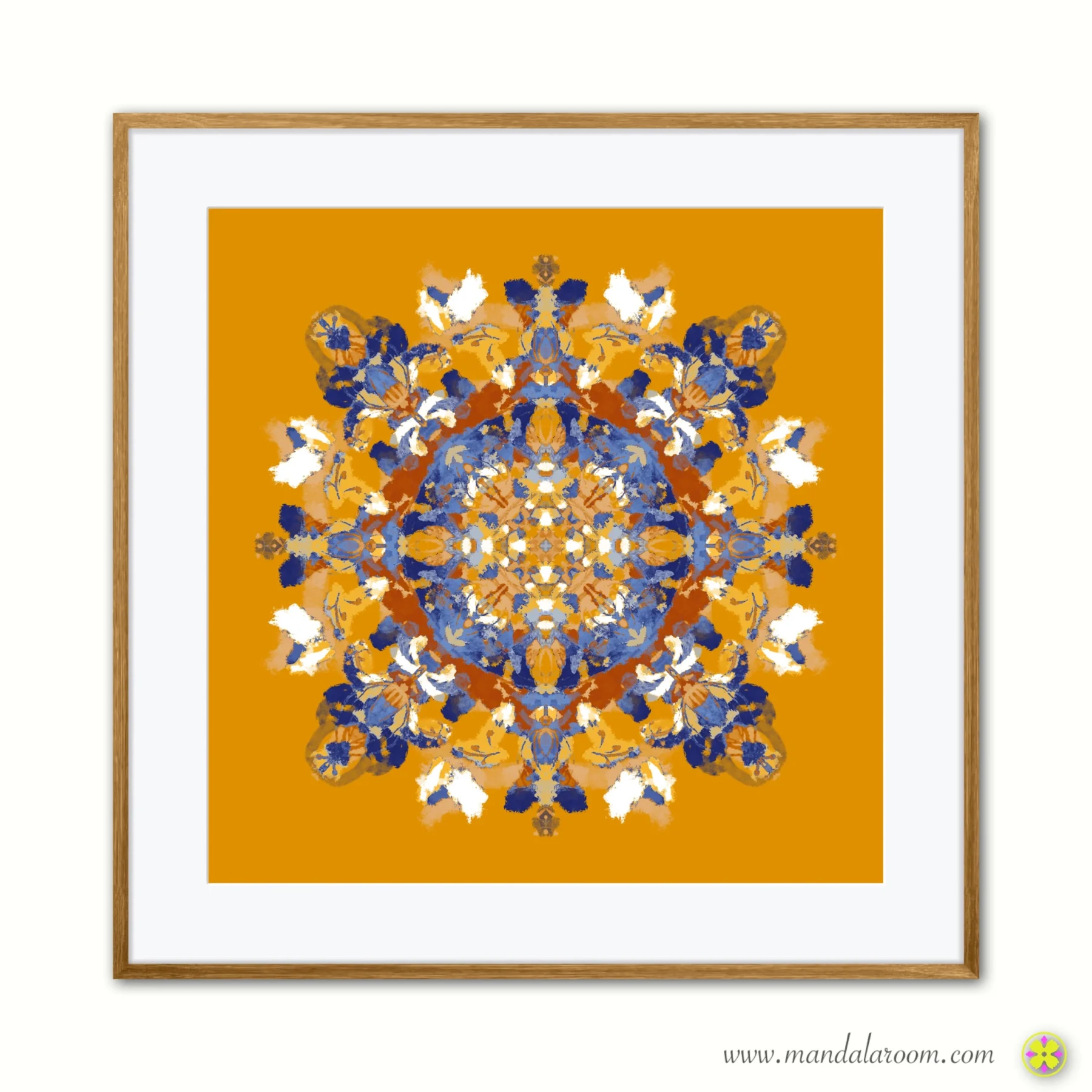 mandala wall decor print in blue and terra brown