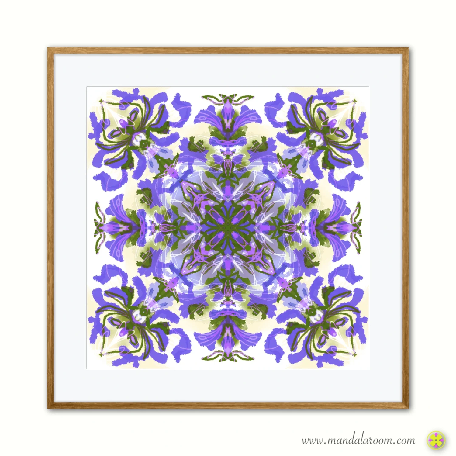 Colorful mandala wall art print in green and purple tones
