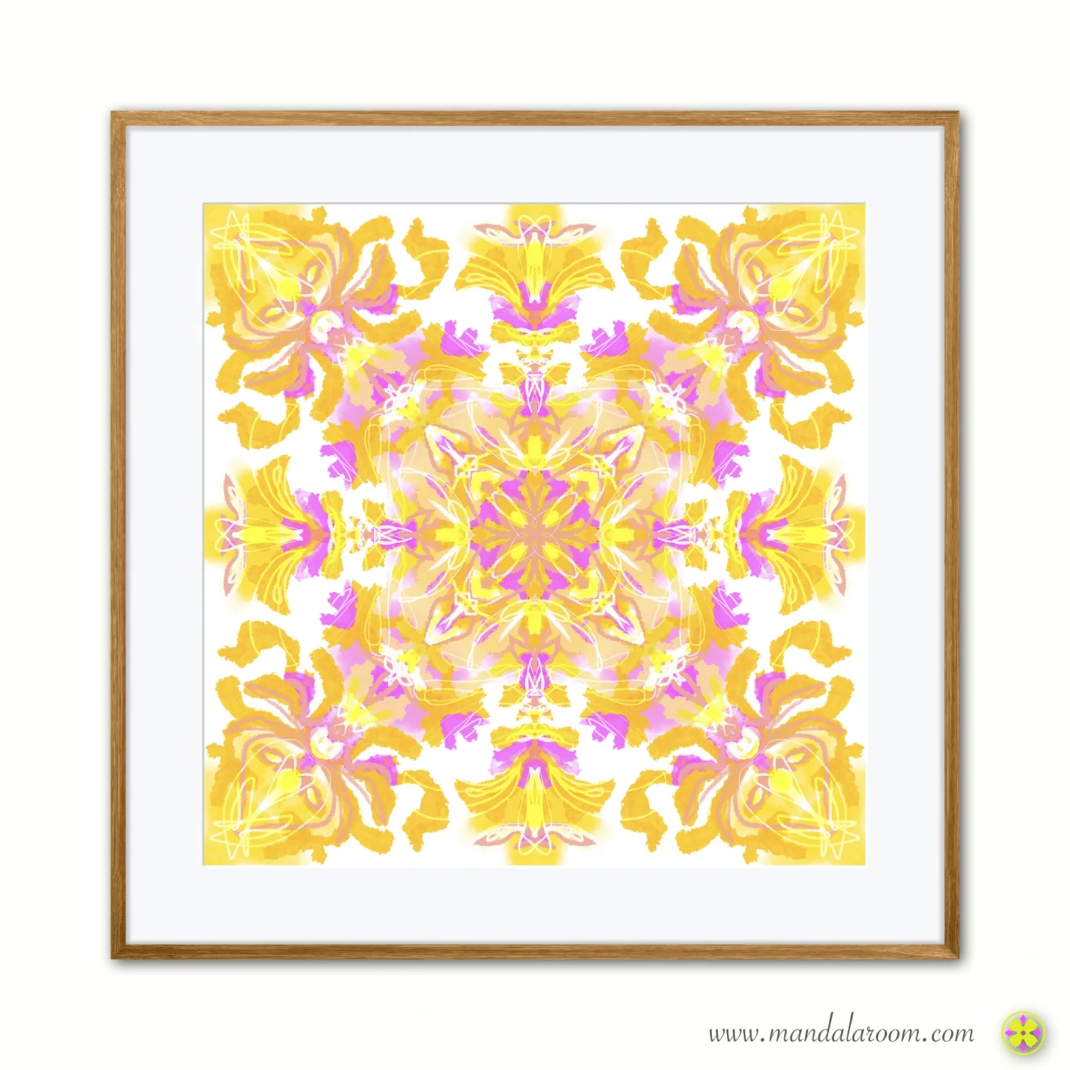 mandala art print in yellow and pink tones