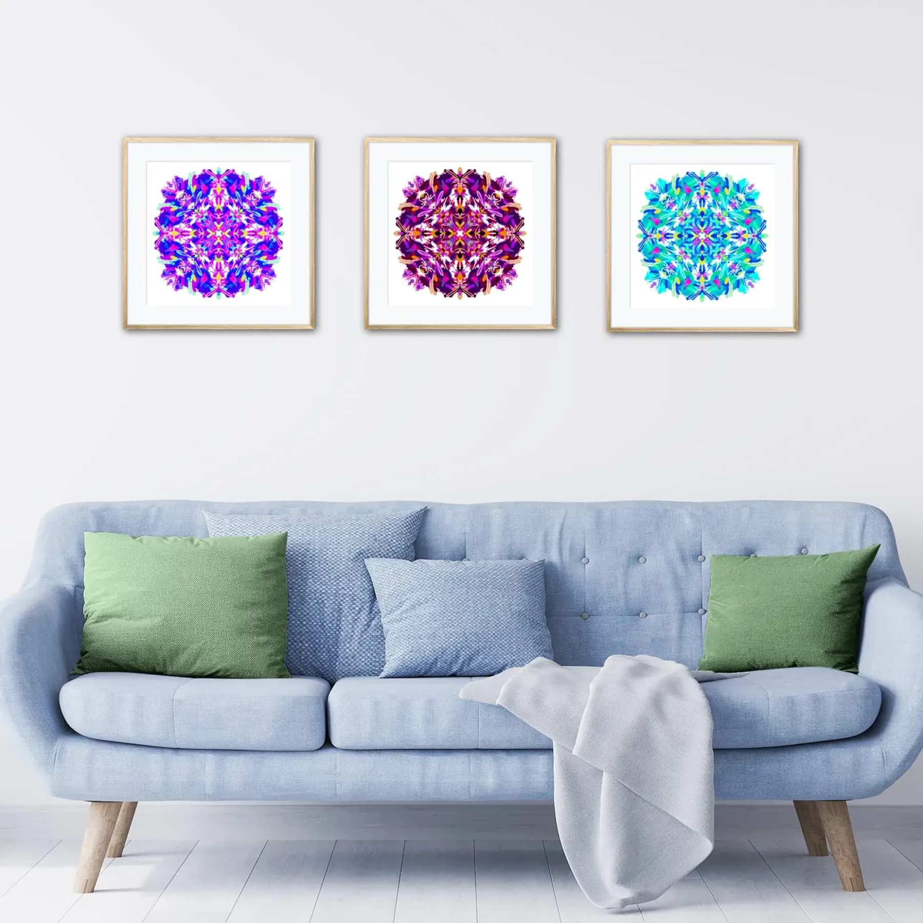 Set of 3 Abstract Mandala Wall Art decors in living room