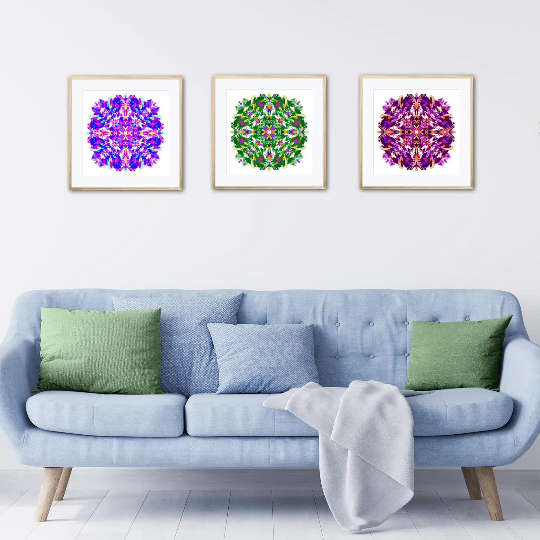 Boho wall art prints in living room