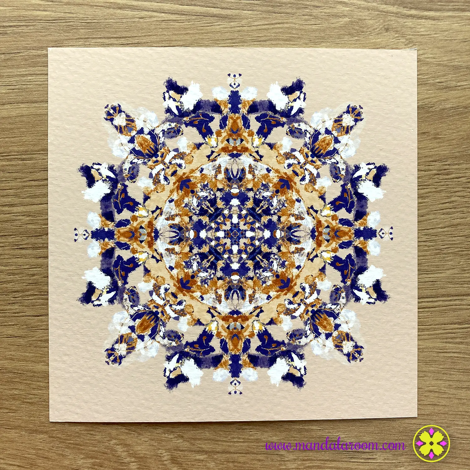mandala art print decor in sand and blue