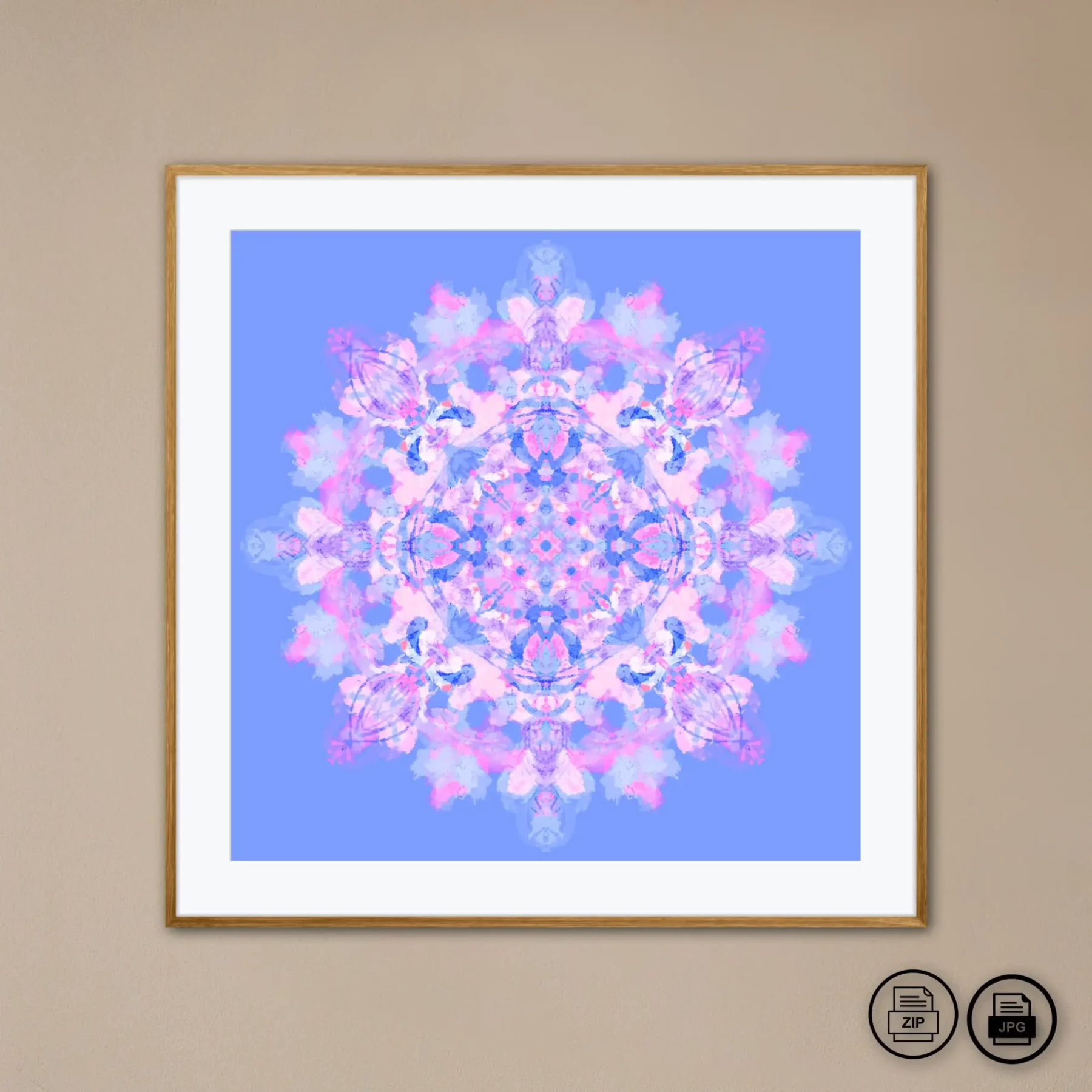 Printable romantic mandala art painting image for home decor by Mandala Room