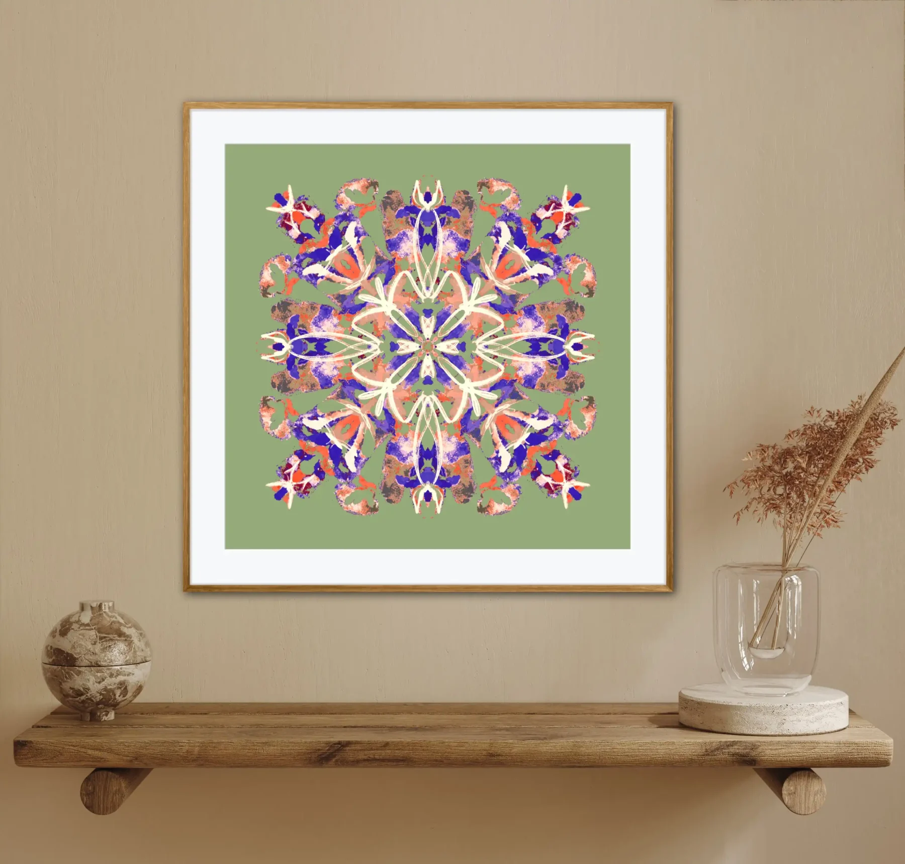 Mandala painting art print for mandala wall decor in green and blue by Mandala Room