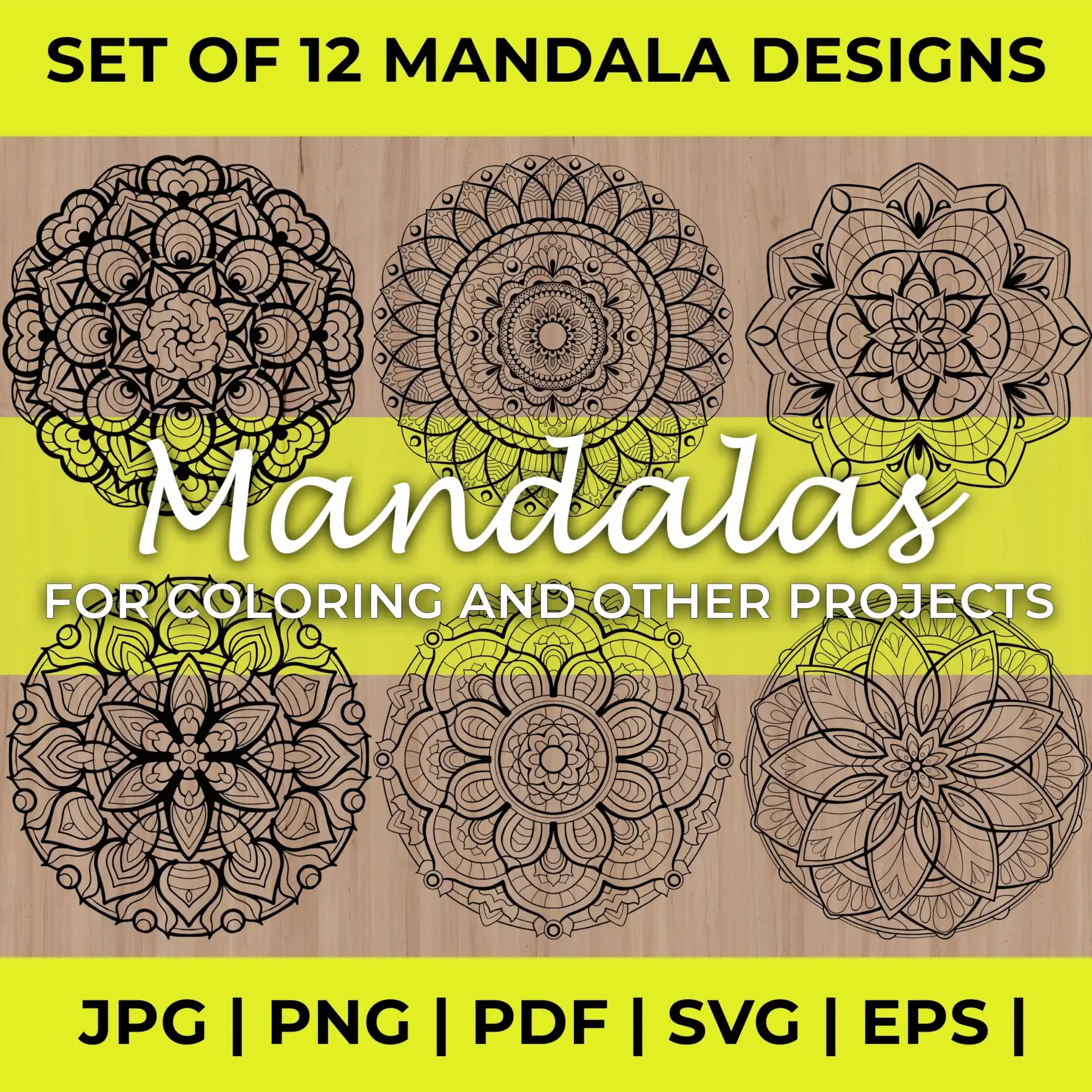Digital Mandala design bundle for Stress relief Adult coloring pages and other mandala craft projects