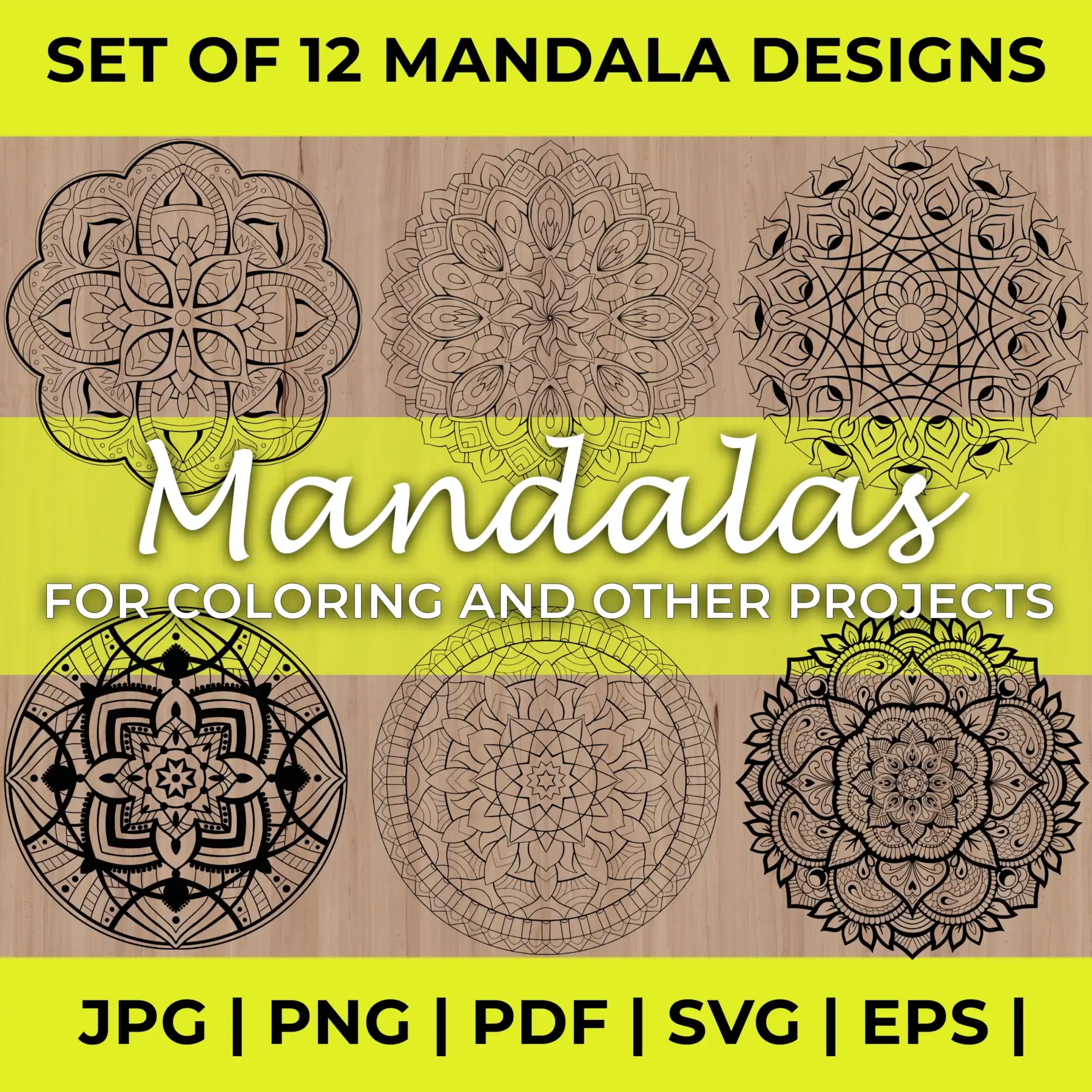Digital Mandala instant download design bundle for Adult coloring pages and other mandala craft projects