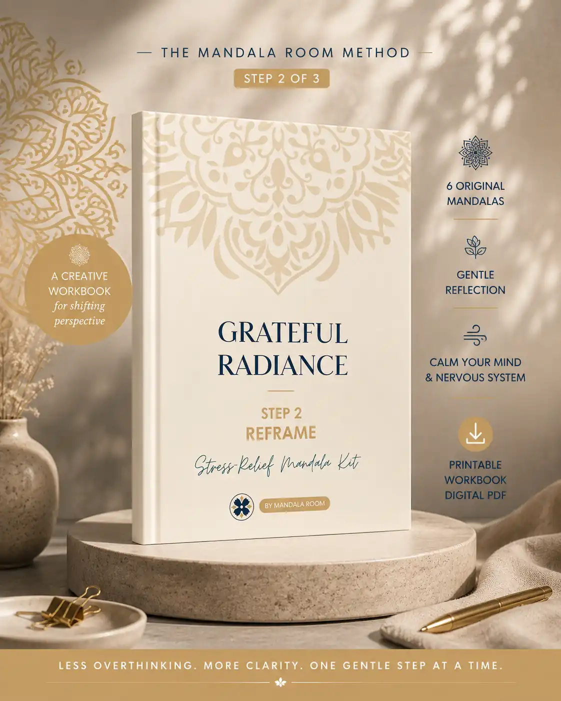 Grateful Radiance printable mandala workbook for exploring gratitude through mindful colouring and guided reflection.